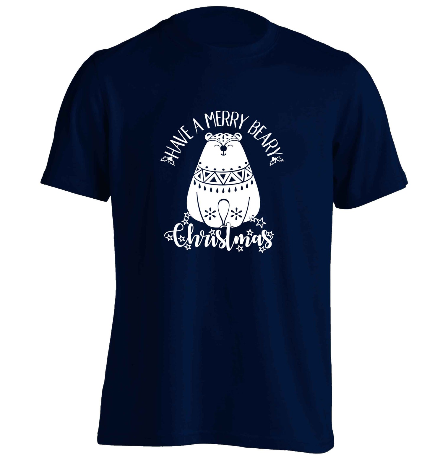 Have a merry beary Christmas adults unisex navy Tshirt 2XL
