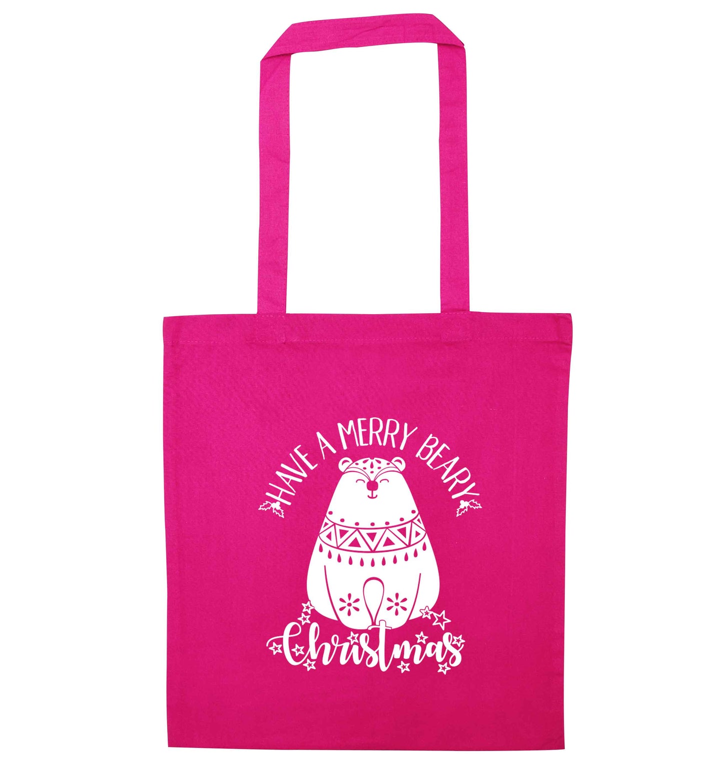 Have a merry beary Christmas pink tote bag