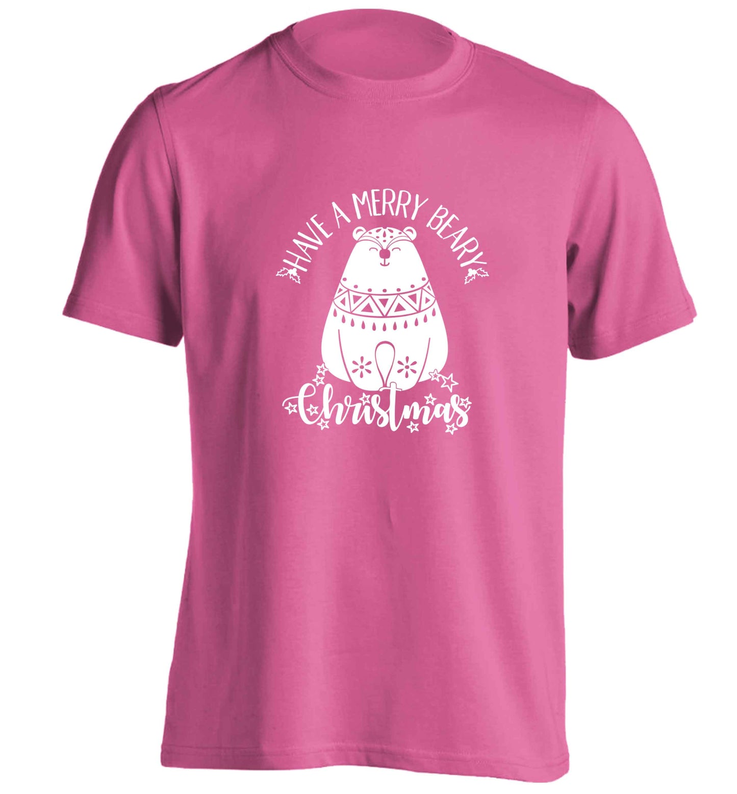 Have a merry beary Christmas adults unisex pink Tshirt 2XL