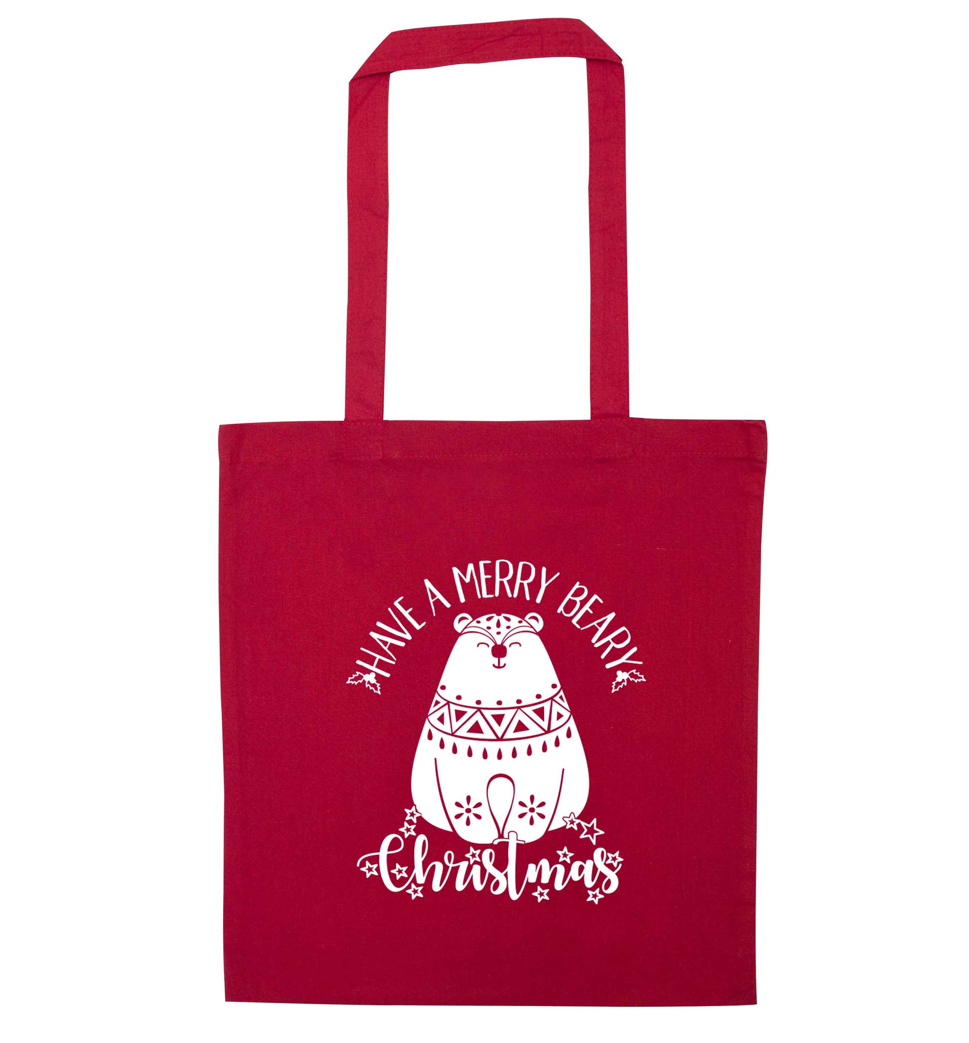 Have a merry beary Christmas red tote bag