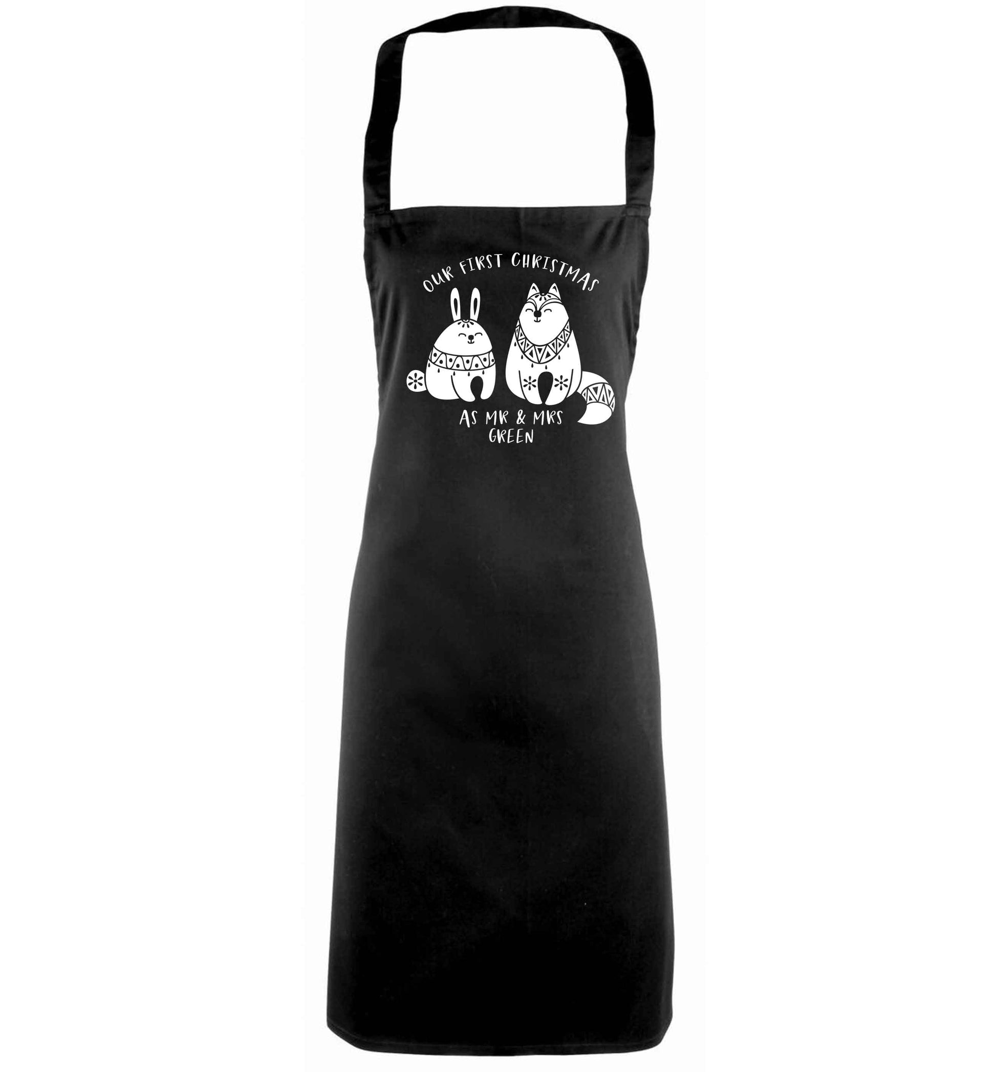 Our first Christmas as Mr & Mrs personalised black apron