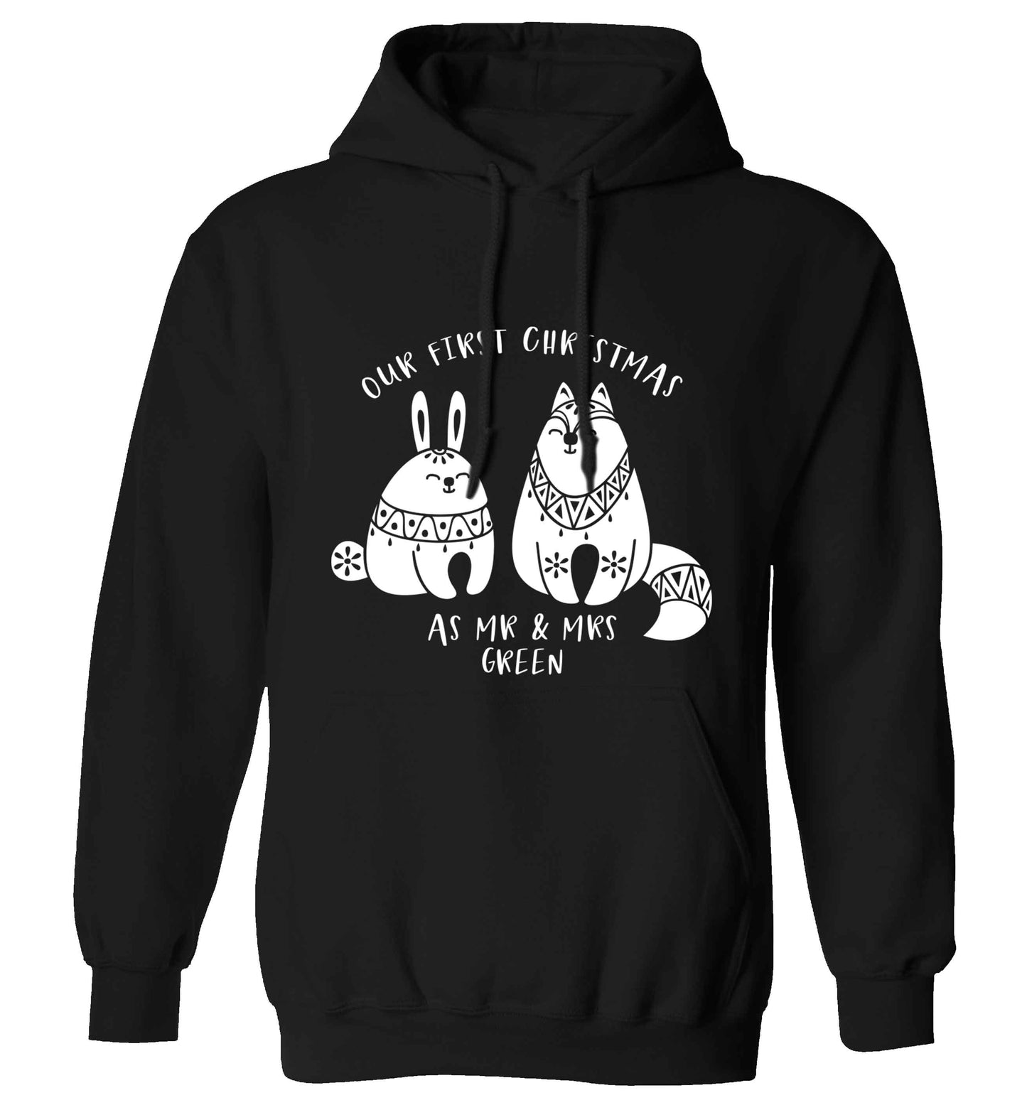 Our first Christmas as Mr & Mrs personalised adults unisex black hoodie 2XL