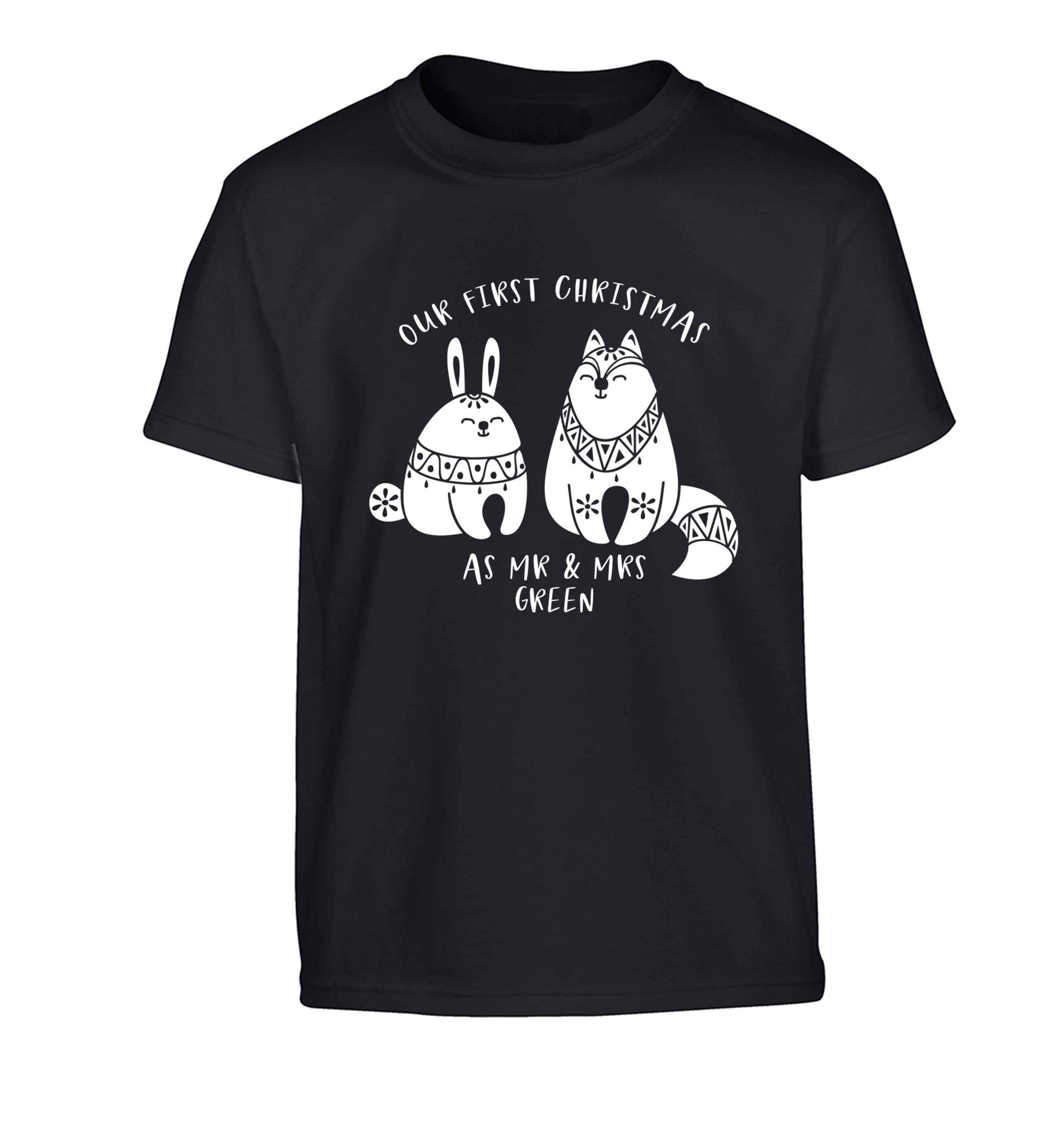 Our first Christmas as Mr & Mrs personalised Children's black Tshirt 12-13 Years