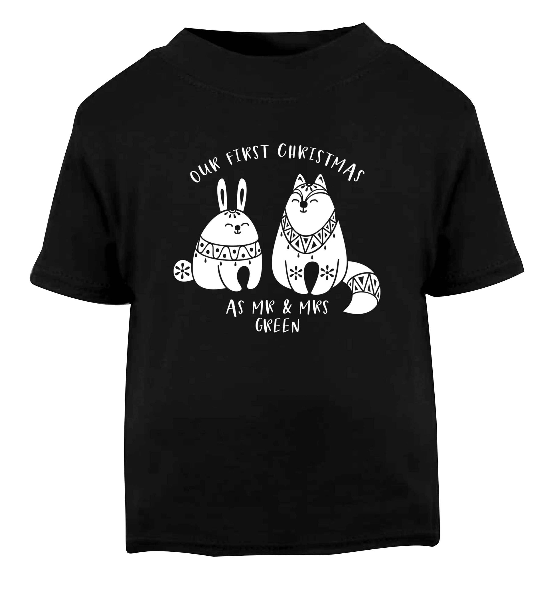 Our first Christmas as Mr & Mrs personalised Black Baby Toddler Tshirt 2 years