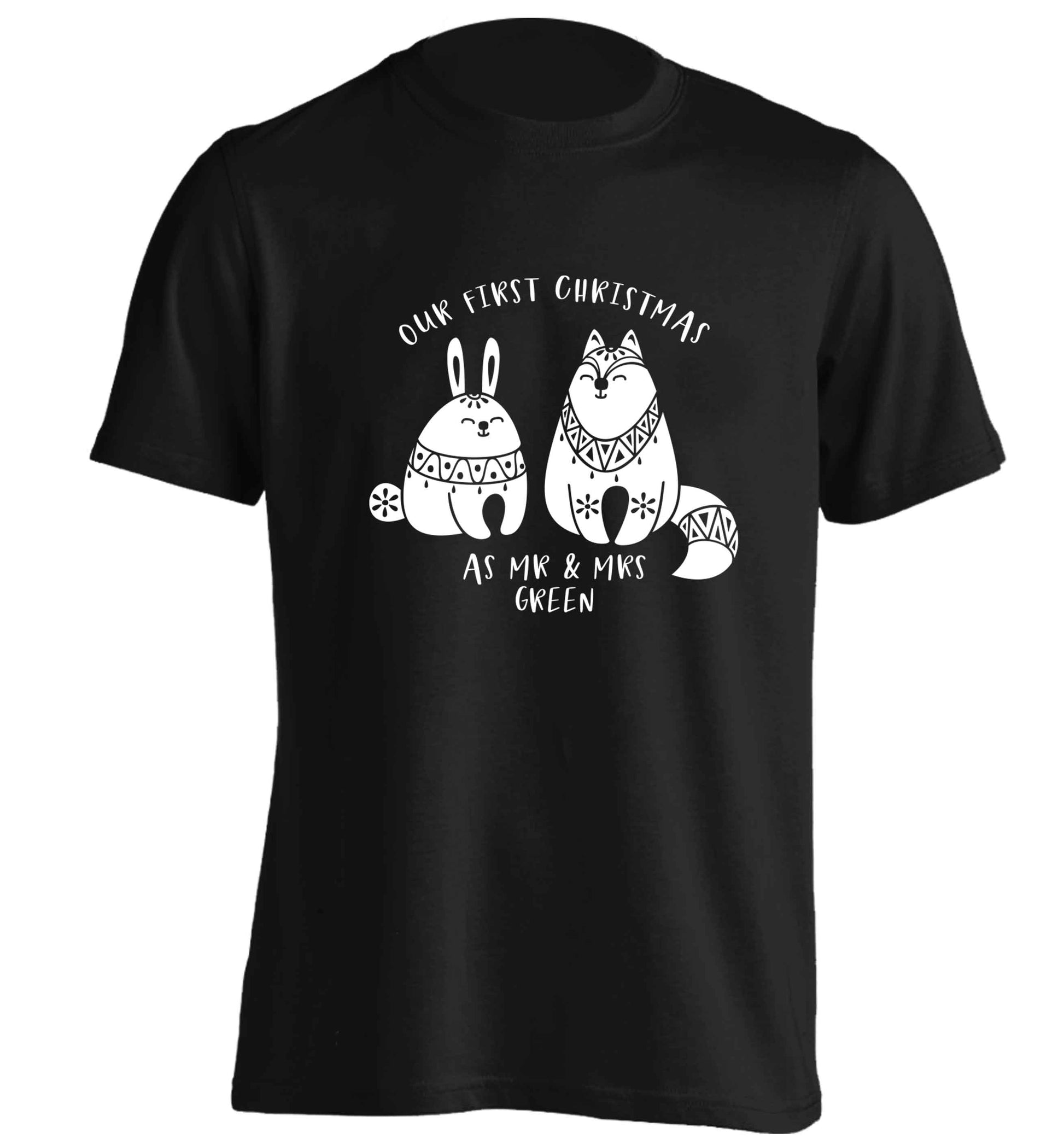 Our first Christmas as Mr & Mrs personalised adults unisex black Tshirt 2XL
