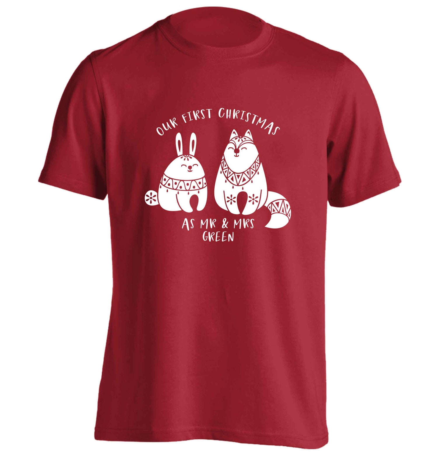 Our first Christmas as Mr & Mrs personalised adults unisex red Tshirt 2XL