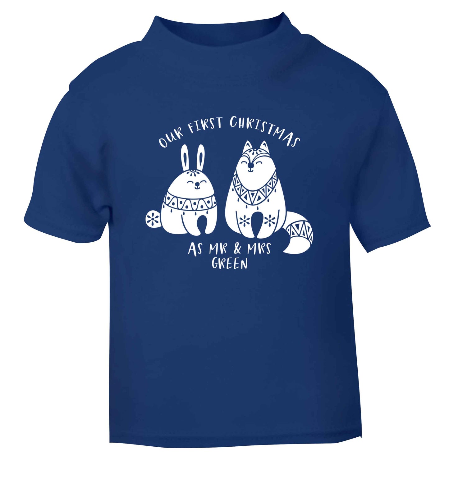 Our first Christmas as Mr & Mrs personalised blue Baby Toddler Tshirt 2 Years