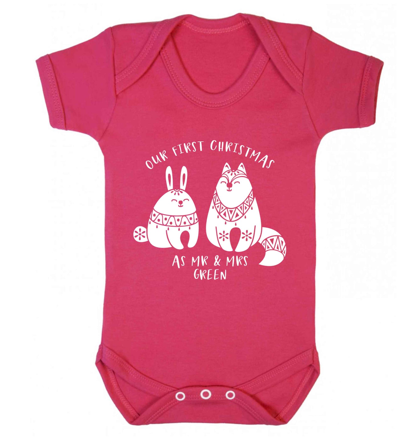 Our first Christmas as Mr & Mrs personalised Baby Vest dark pink 18-24 months