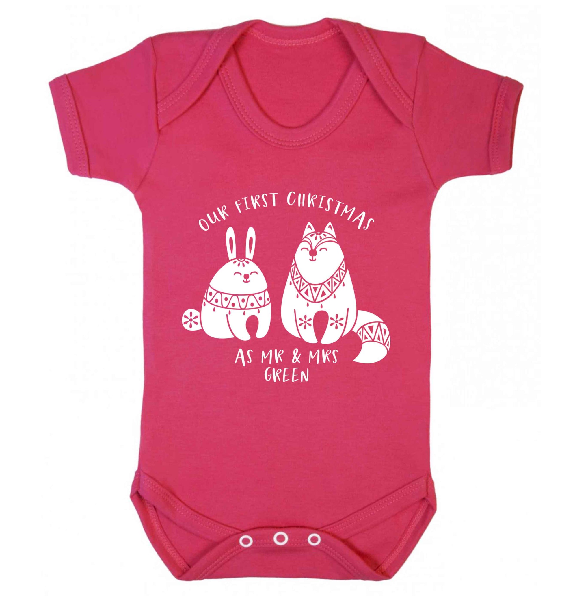 Our first Christmas as Mr & Mrs personalised Baby Vest dark pink 18-24 months
