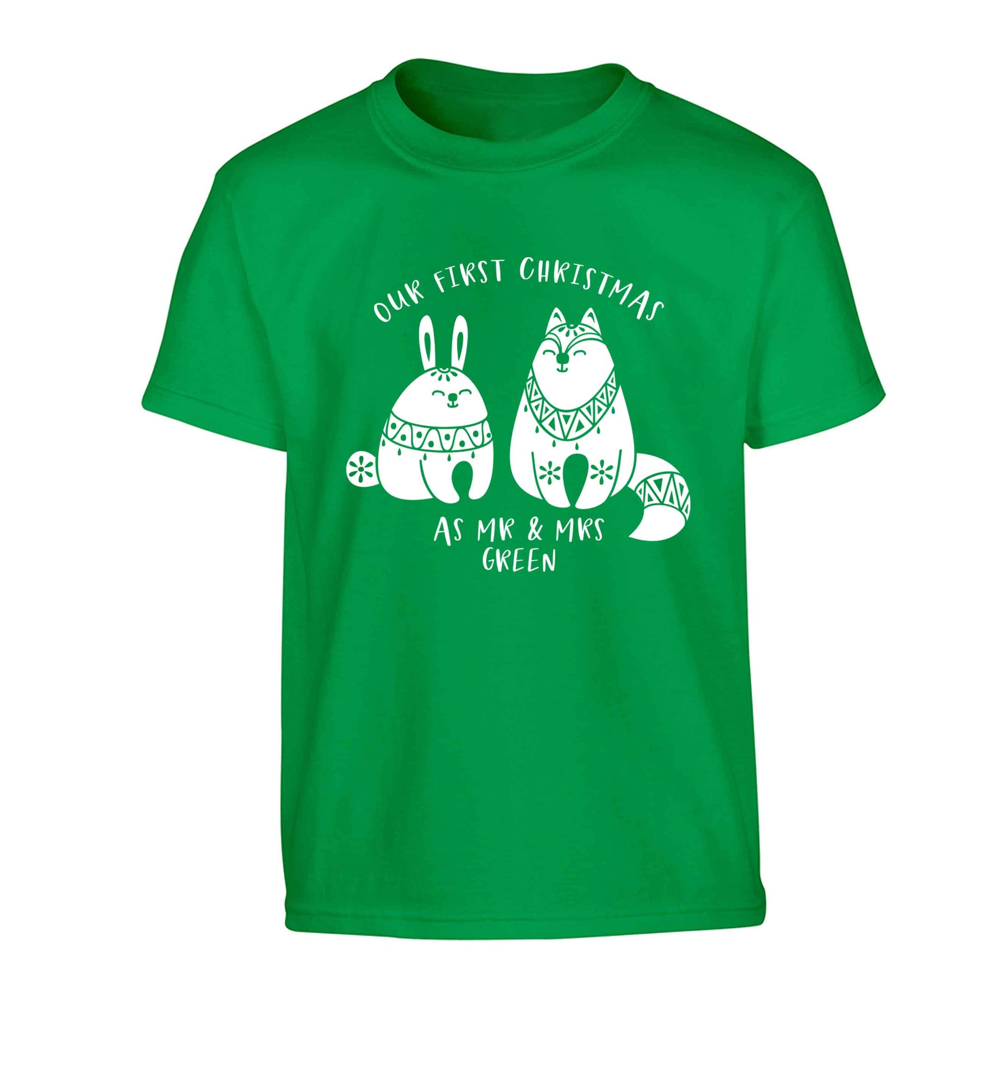 Our first Christmas as Mr & Mrs personalised Children's green Tshirt 12-13 Years