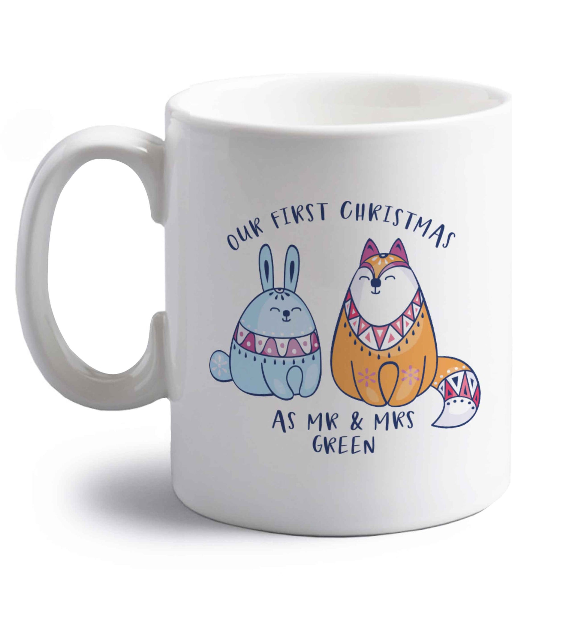 Our first Christmas as Mr & Mrs personalised right handed white ceramic mug 