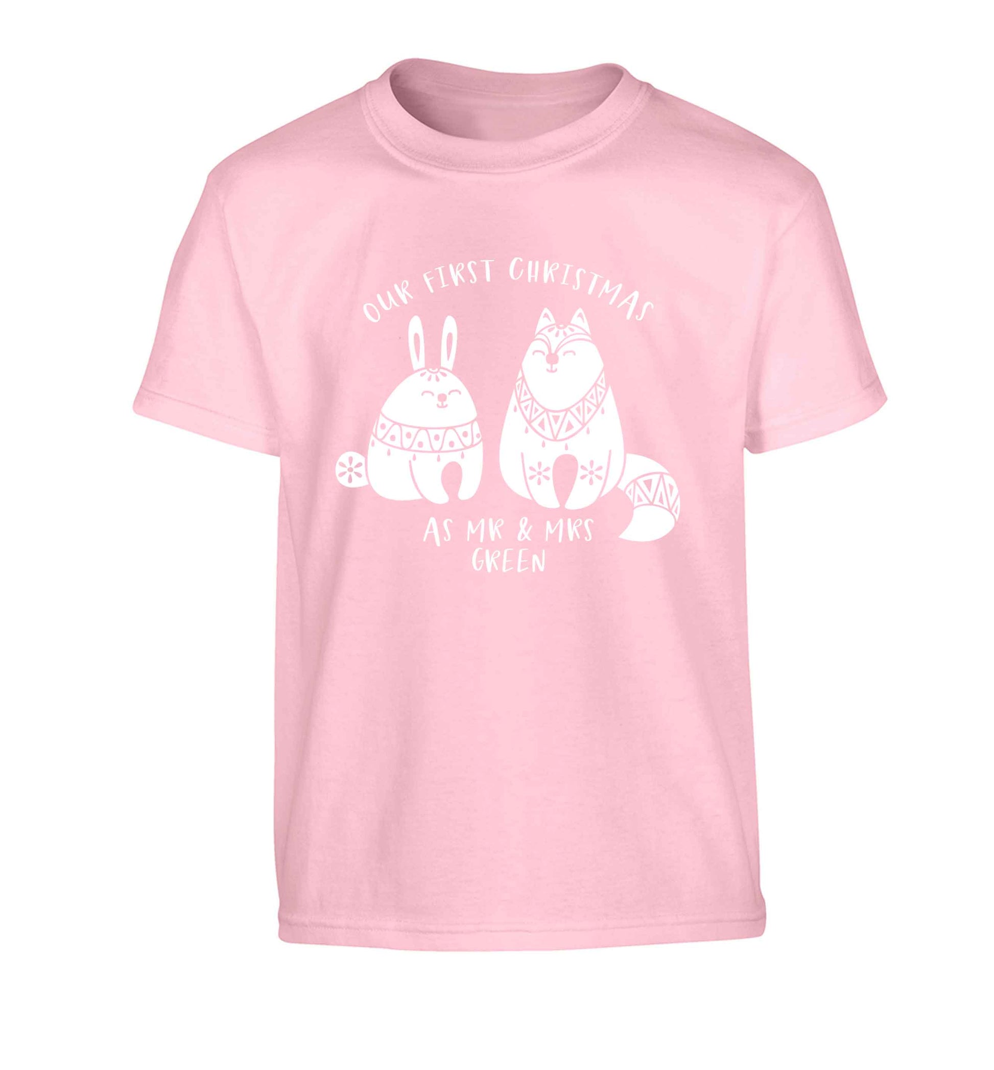 Our first Christmas as Mr & Mrs personalised Children's light pink Tshirt 12-13 Years