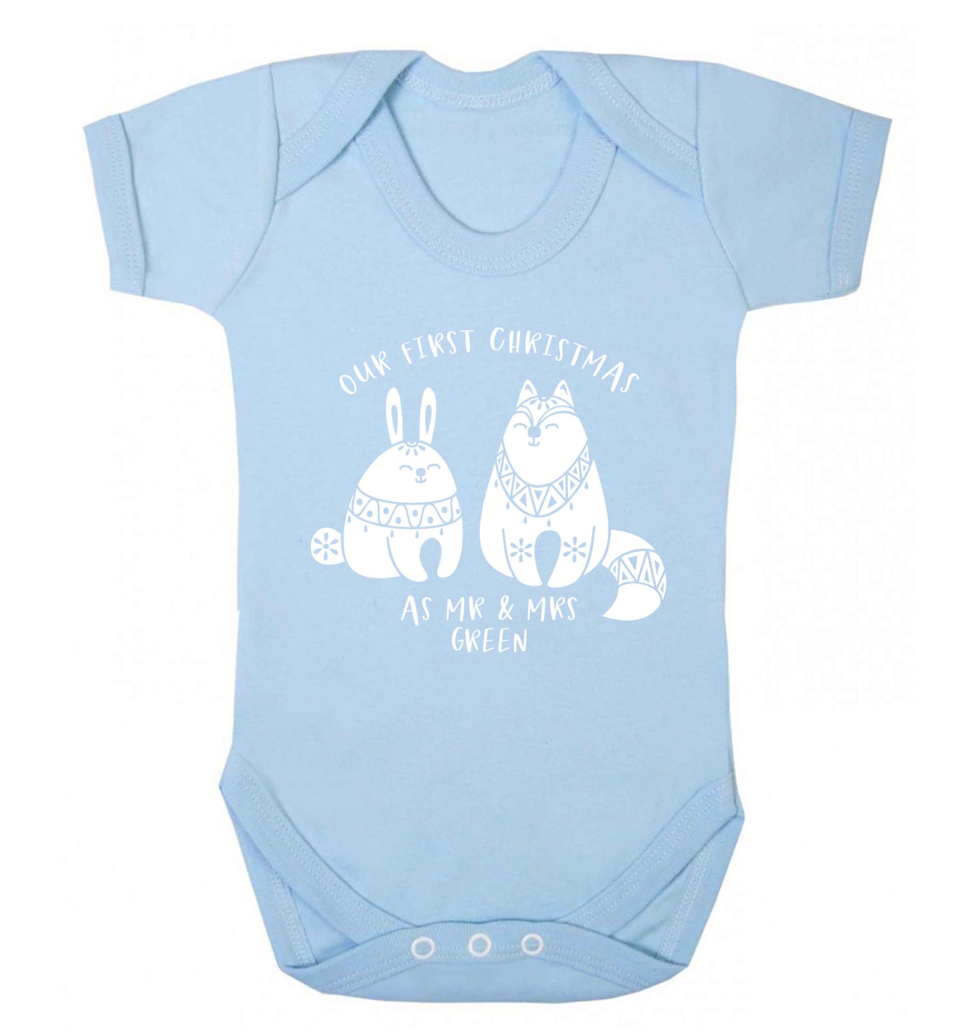 Our first Christmas as Mr & Mrs personalised Baby Vest pale blue 18-24 months