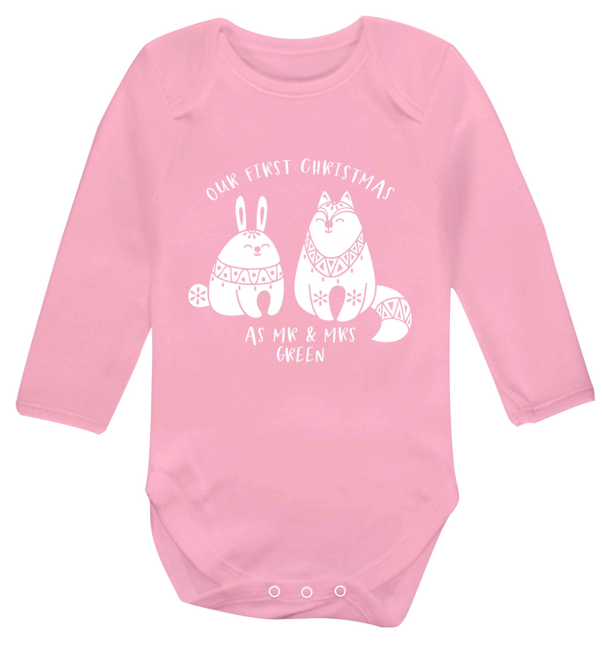 Our first Christmas as Mr & Mrs personalised Baby Vest long sleeved pale pink 6-12 months