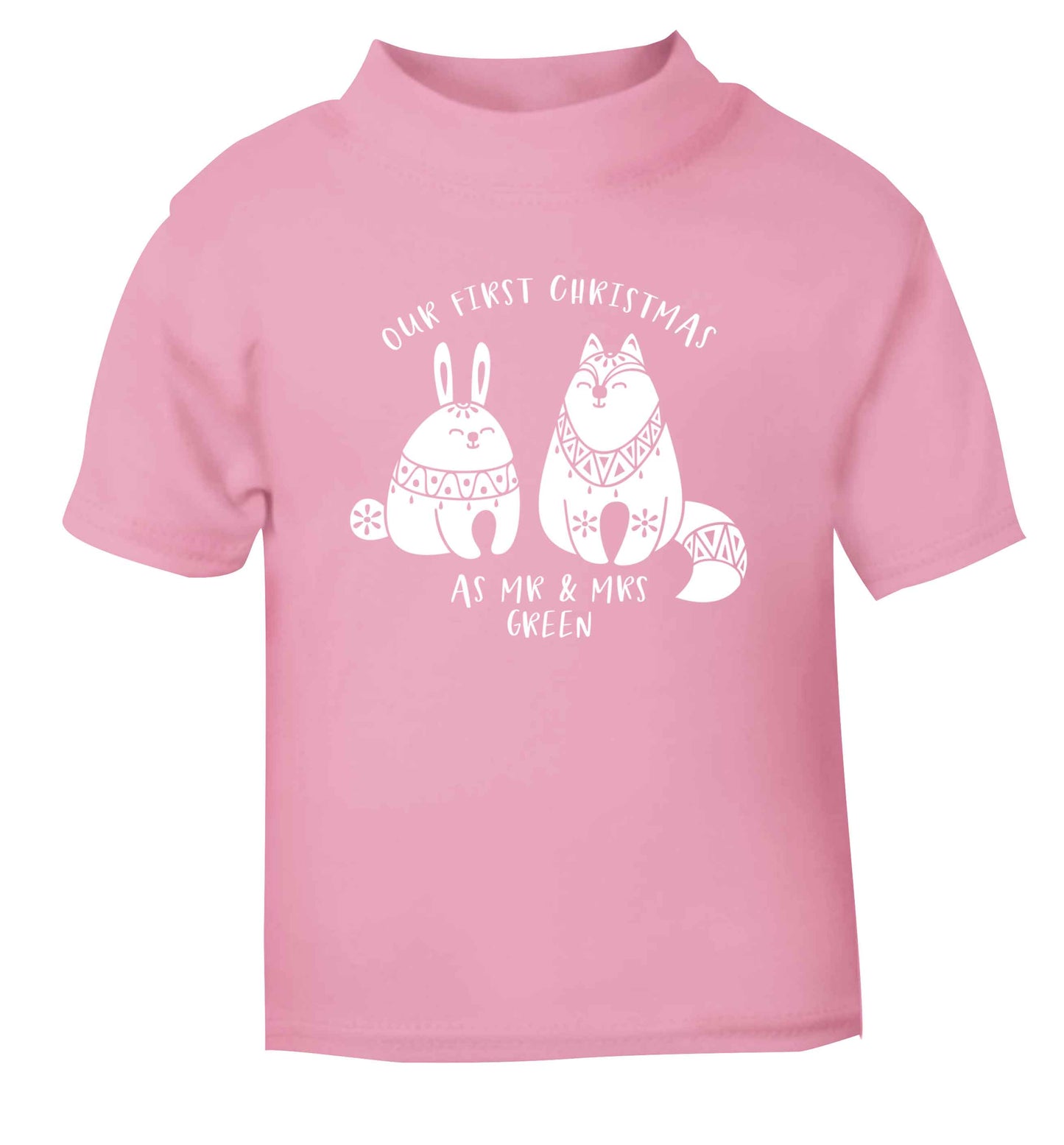 Our first Christmas as Mr & Mrs personalised light pink Baby Toddler Tshirt 2 Years