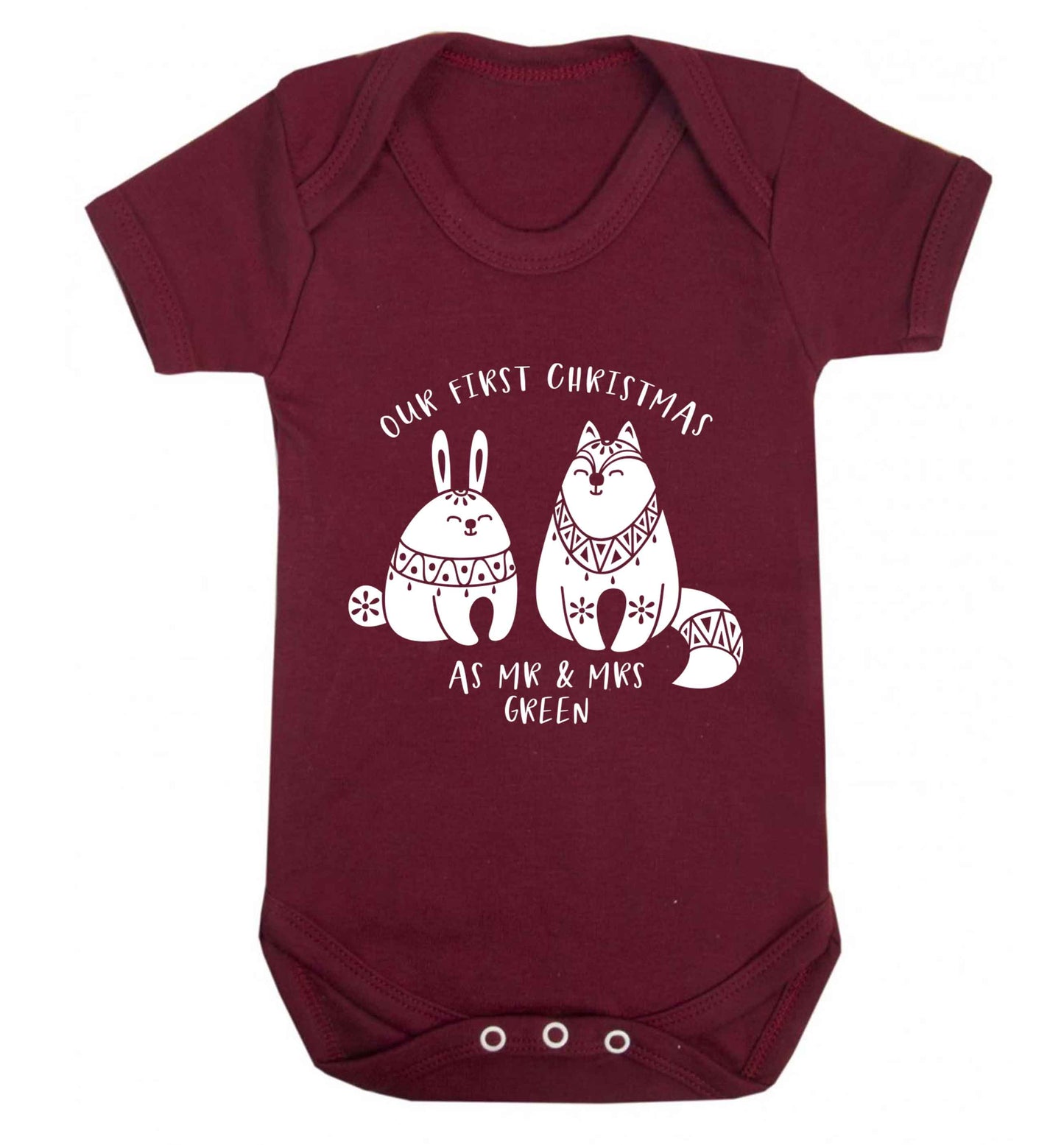 Our first Christmas as Mr & Mrs personalised Baby Vest maroon 18-24 months