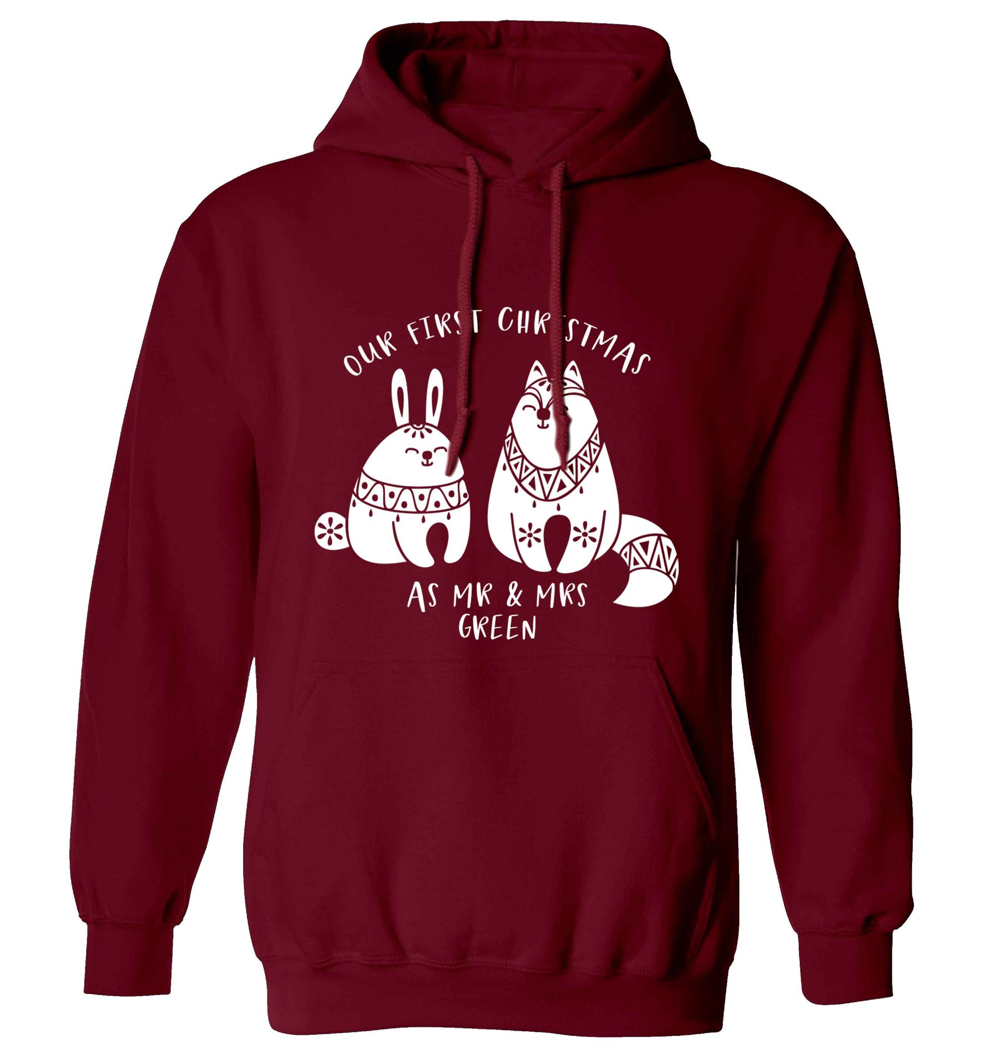 Our first Christmas as Mr & Mrs personalised adults unisex maroon hoodie 2XL