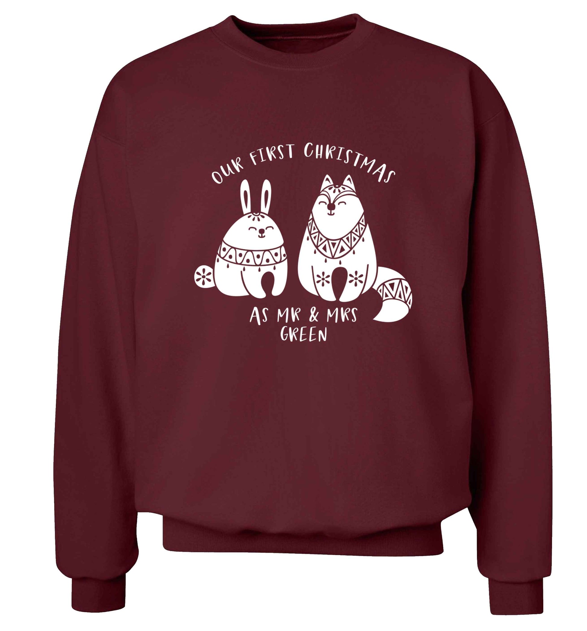 Our first Christmas as Mr & Mrs personalised Adult's unisex maroon Sweater 2XL