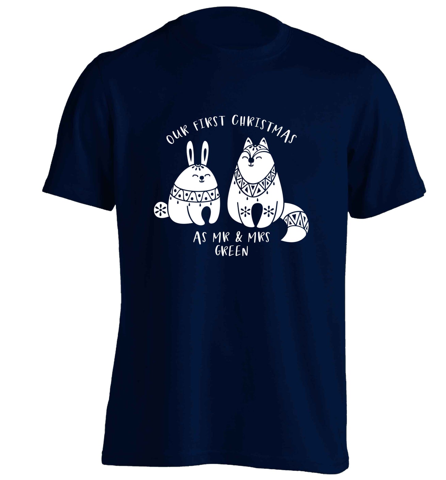 Our first Christmas as Mr & Mrs personalised adults unisex navy Tshirt 2XL
