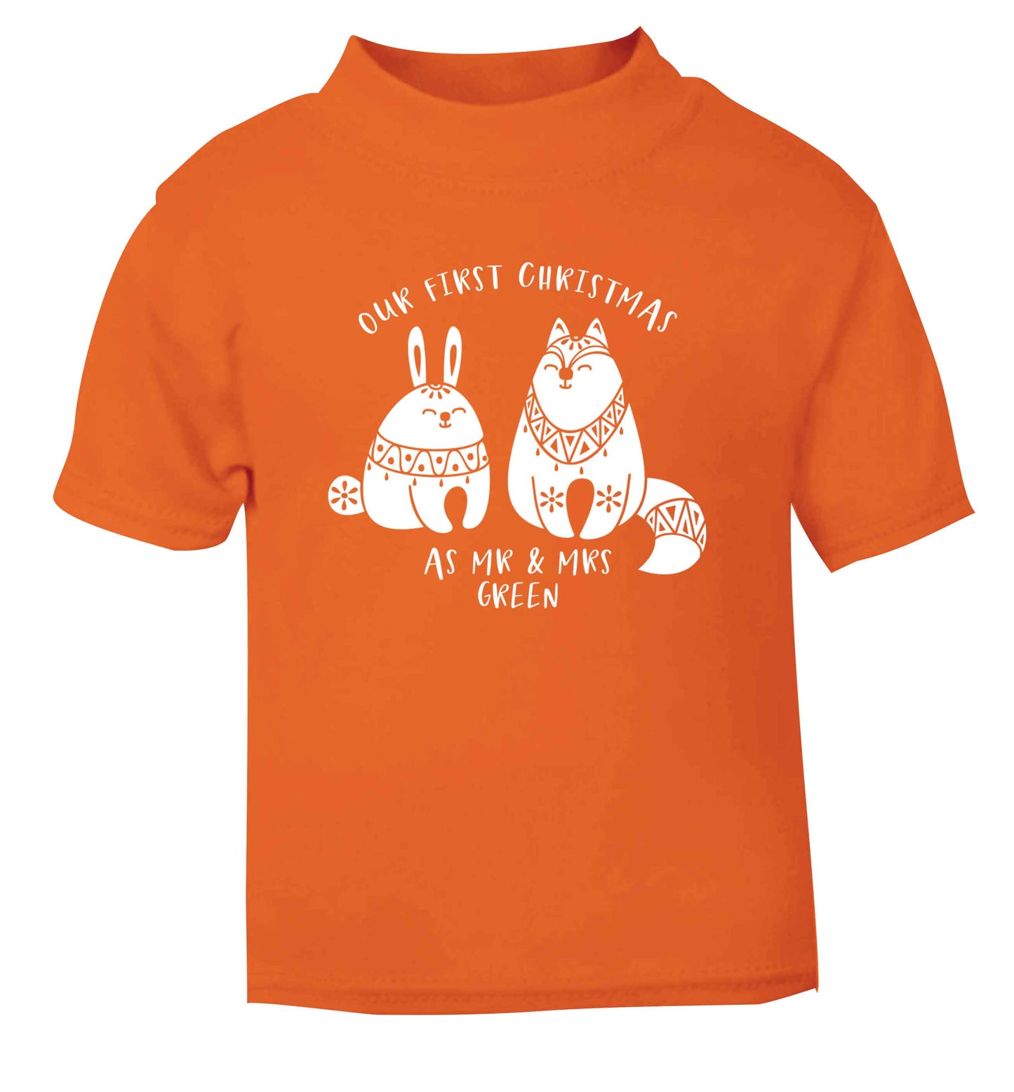 Our first Christmas as Mr & Mrs personalised orange Baby Toddler Tshirt 2 Years
