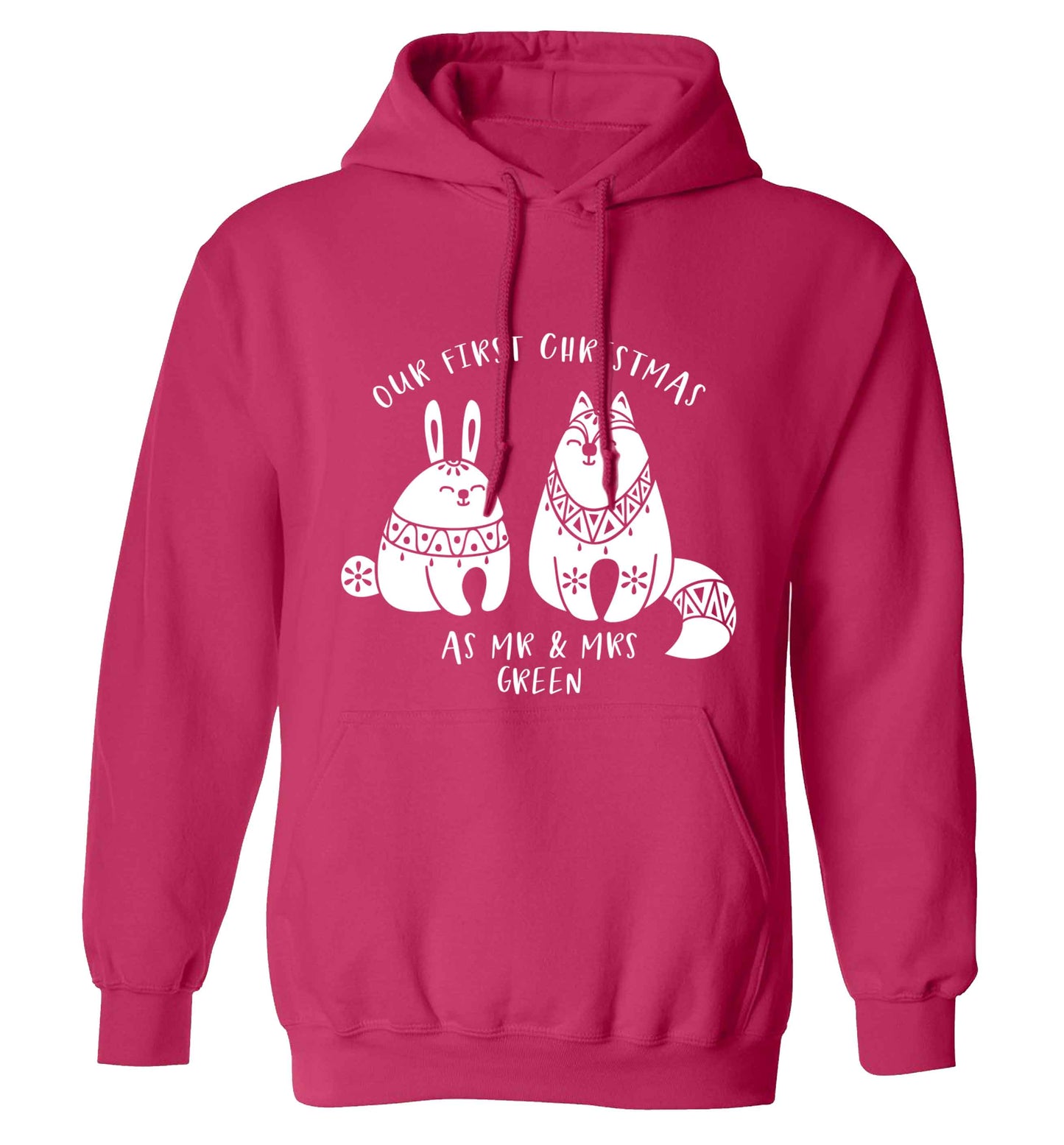 Our first Christmas as Mr & Mrs personalised adults unisex pink hoodie 2XL