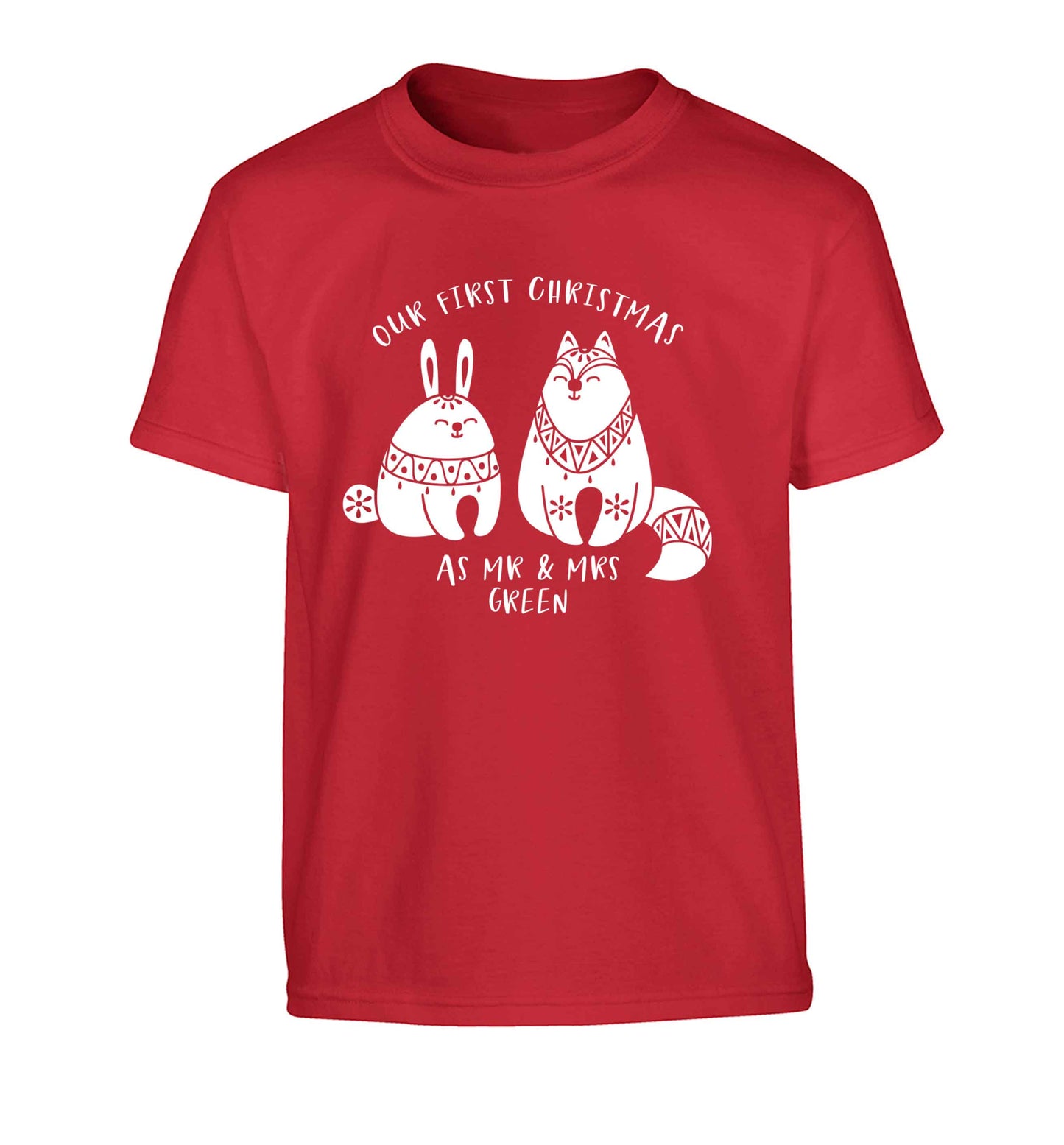 Our first Christmas as Mr & Mrs personalised Children's red Tshirt 12-13 Years