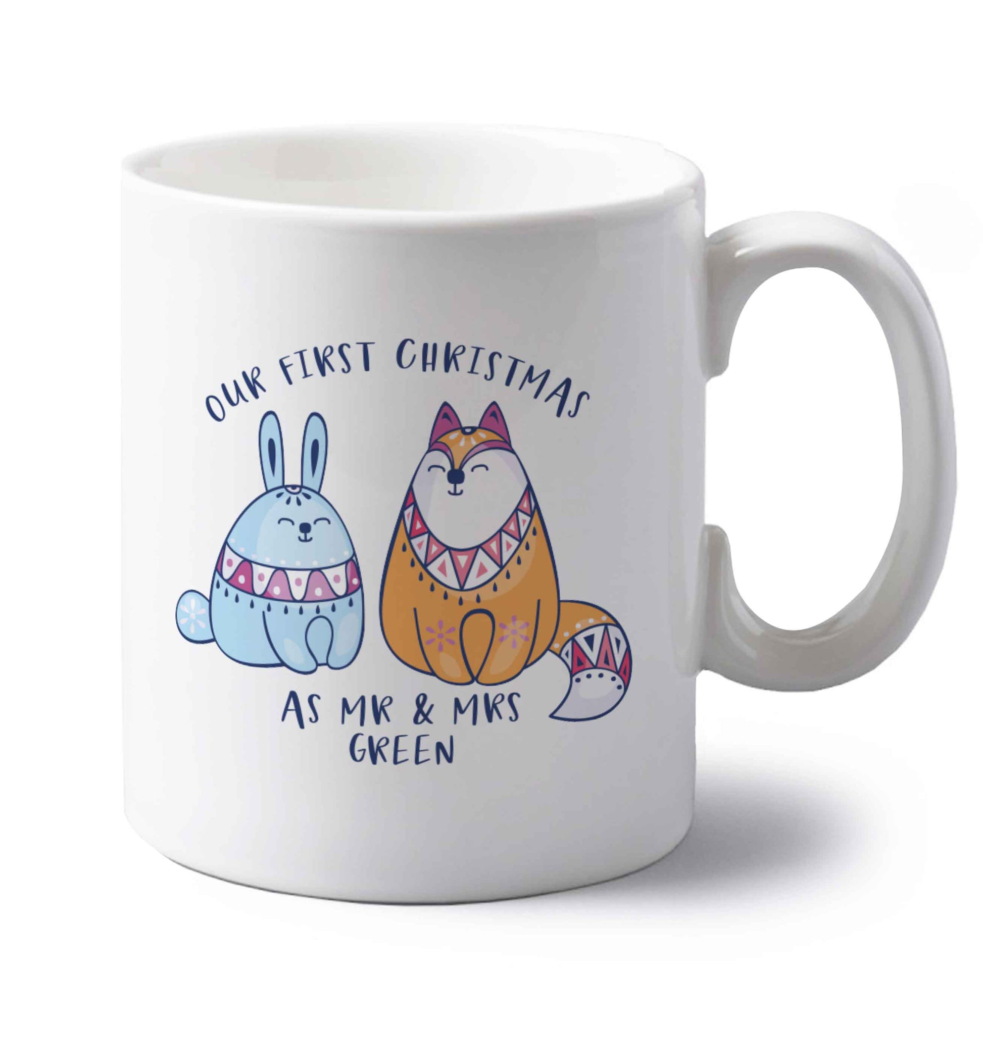 Our first Christmas as Mr & Mrs personalised left handed white ceramic mug 