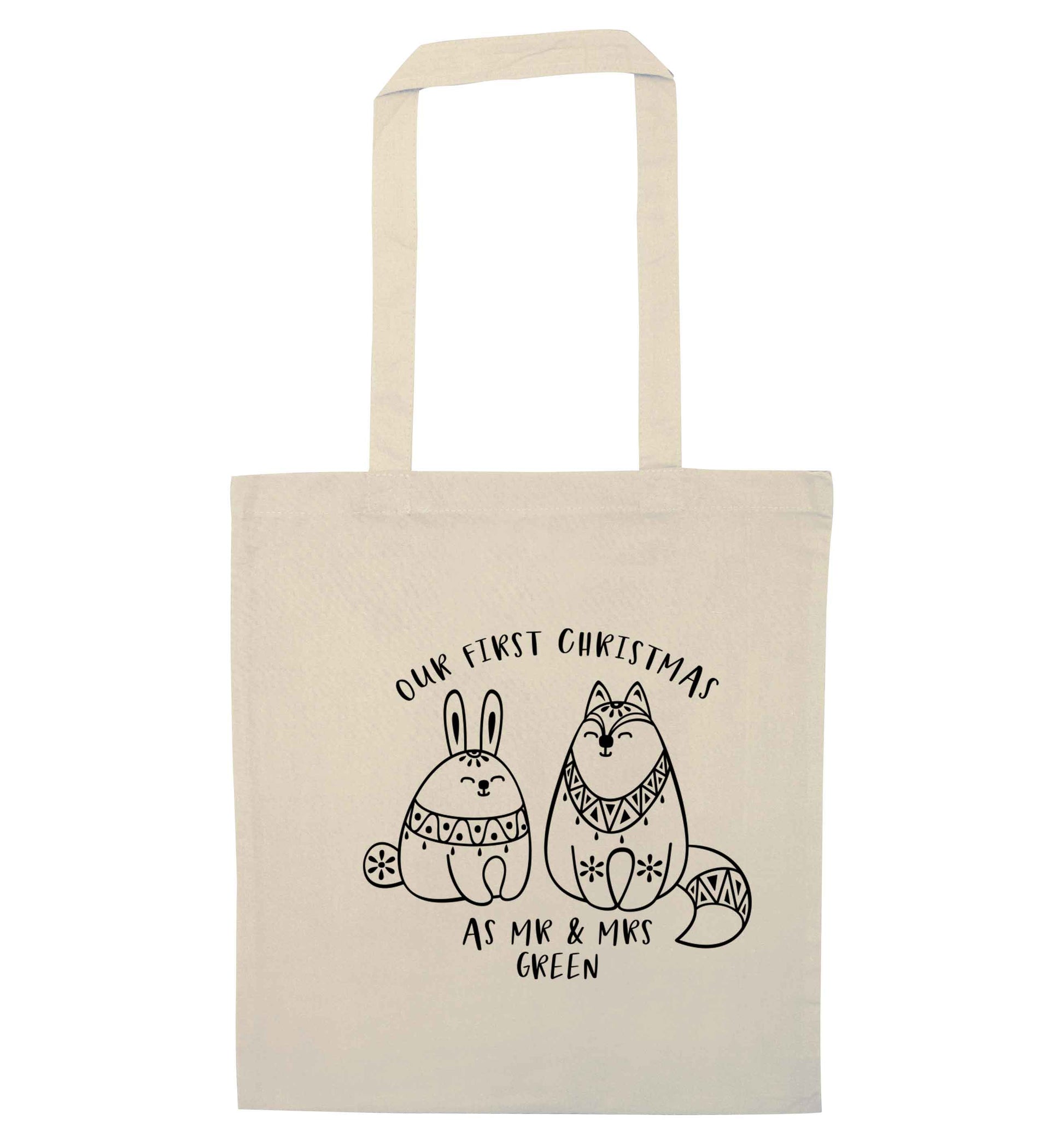 Our first Christmas as Mr & Mrs personalised natural tote bag