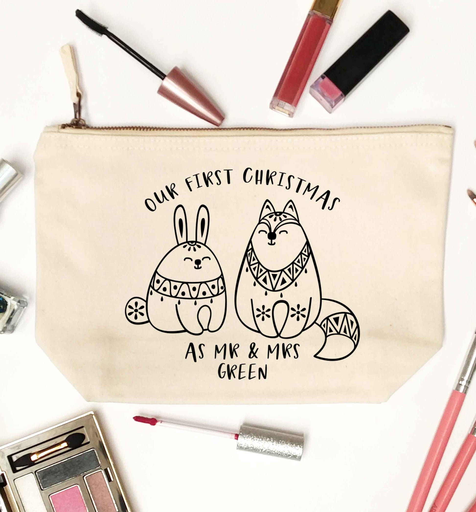 Our first Christmas as Mr & Mrs personalised natural makeup bag