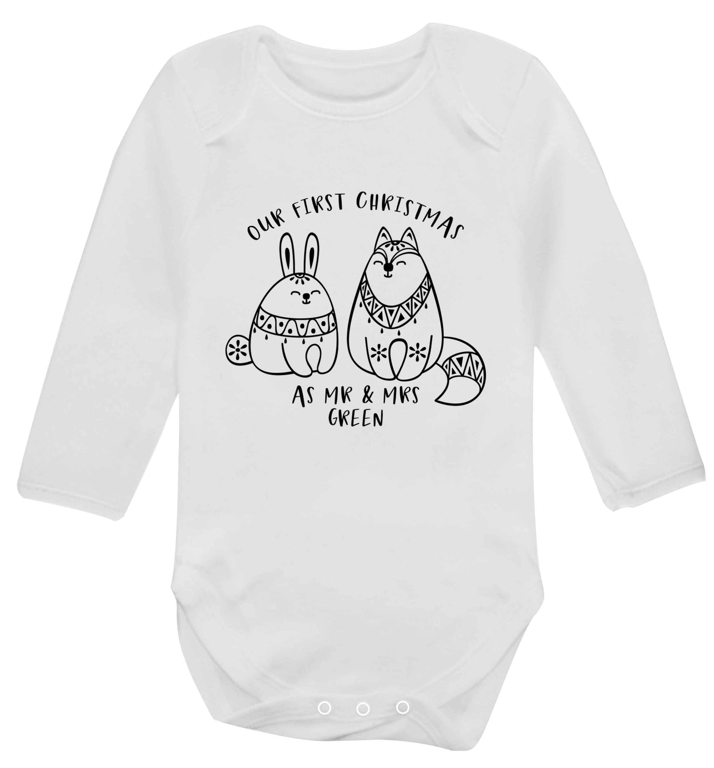 Our first Christmas as Mr & Mrs personalised Baby Vest long sleeved white 6-12 months