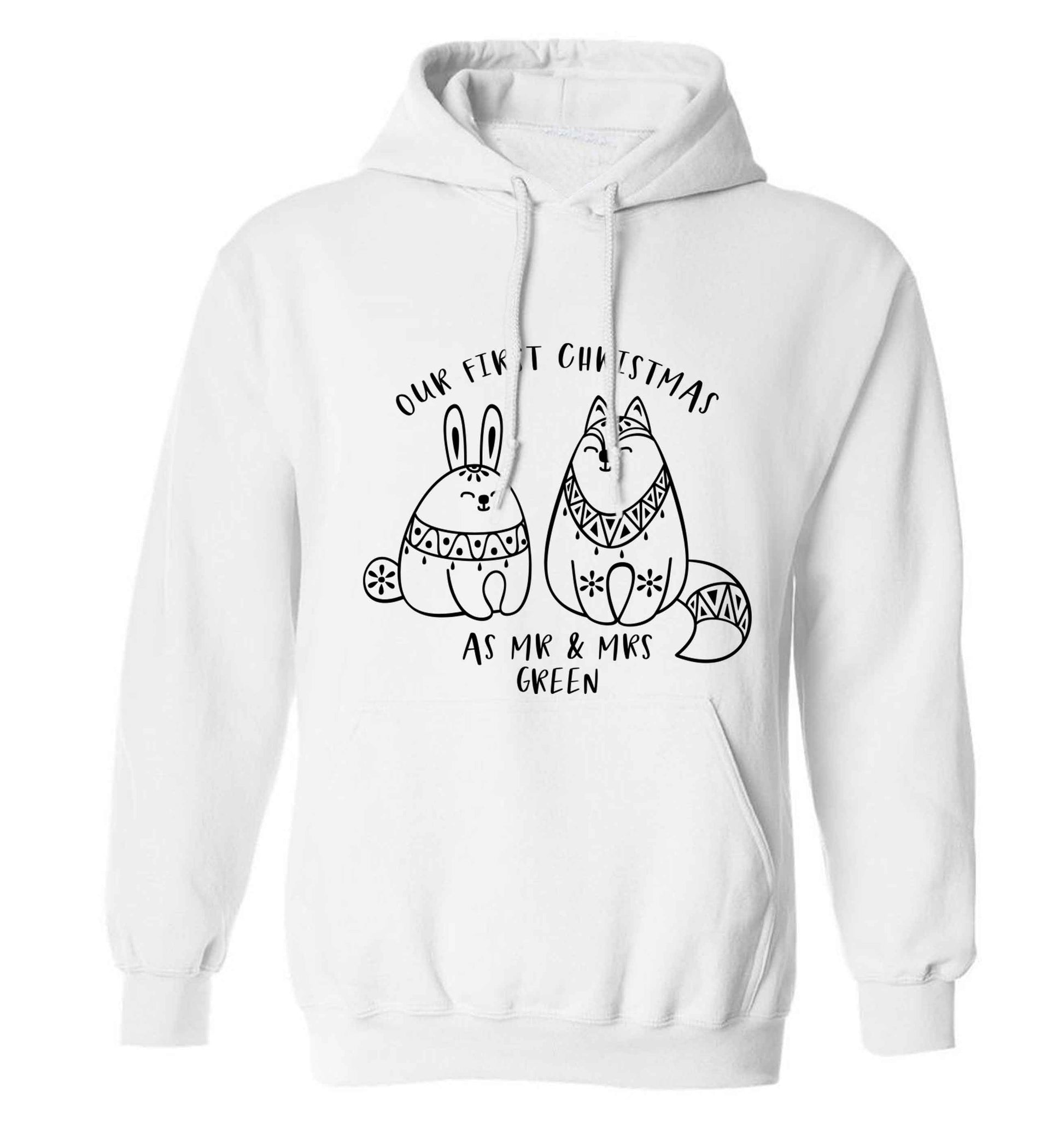 Our first Christmas as Mr & Mrs personalised adults unisex white hoodie 2XL