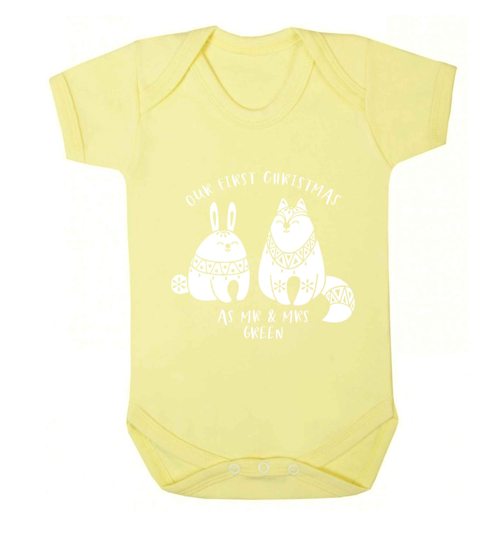 Our first Christmas as Mr & Mrs personalised Baby Vest pale yellow 18-24 months
