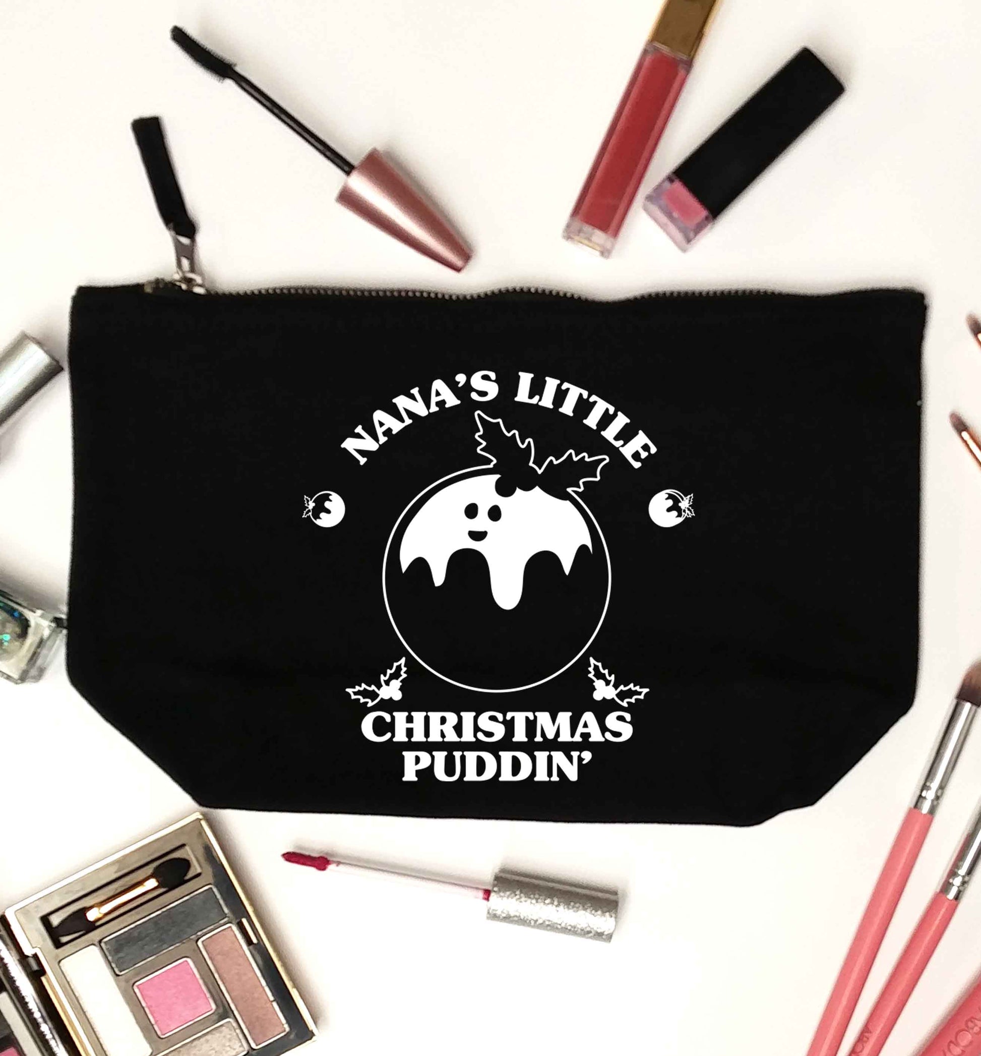Nana's little Christmas puddin' black makeup bag
