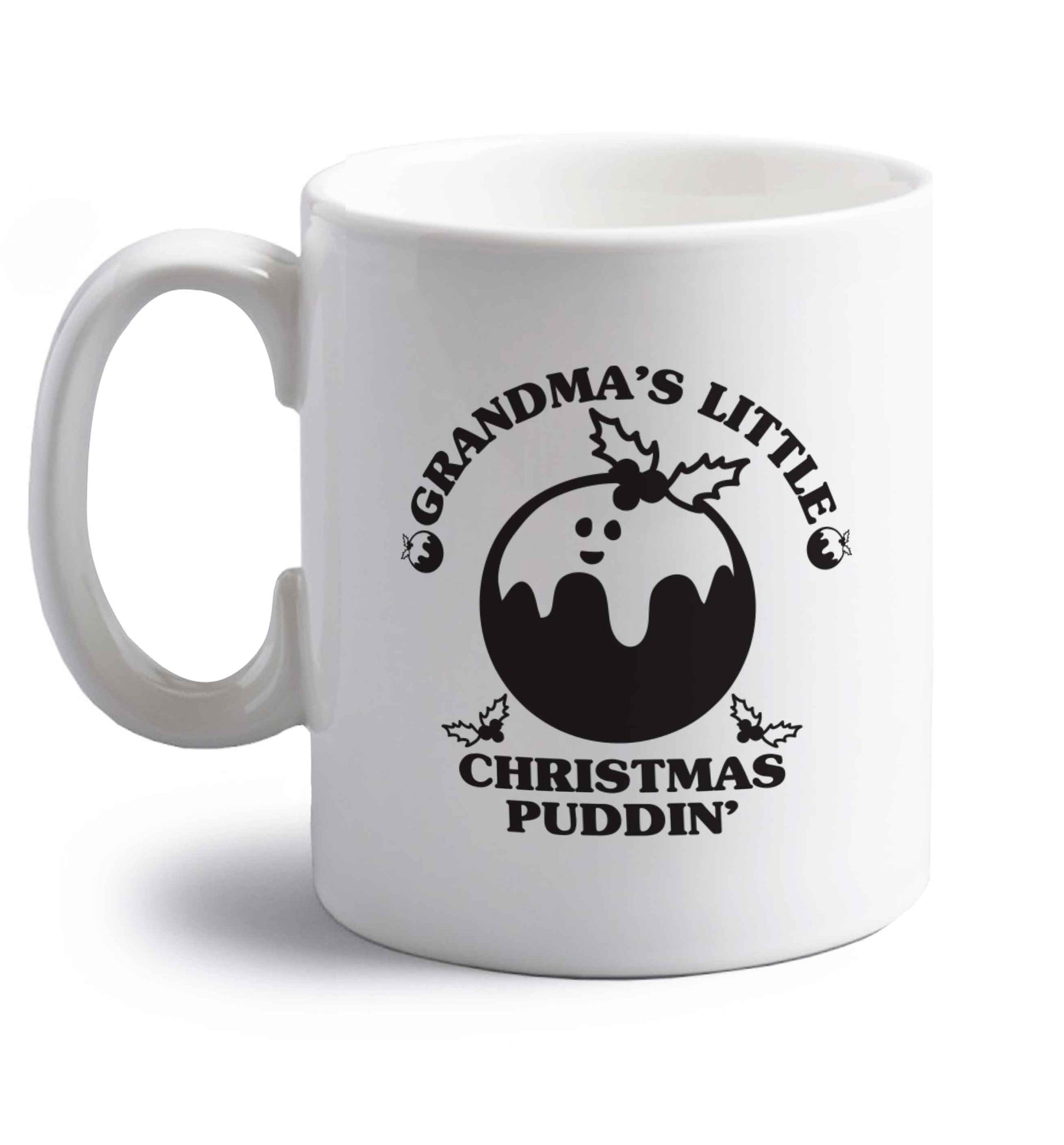 Grandma's little Christmas puddin' right handed white ceramic mug 