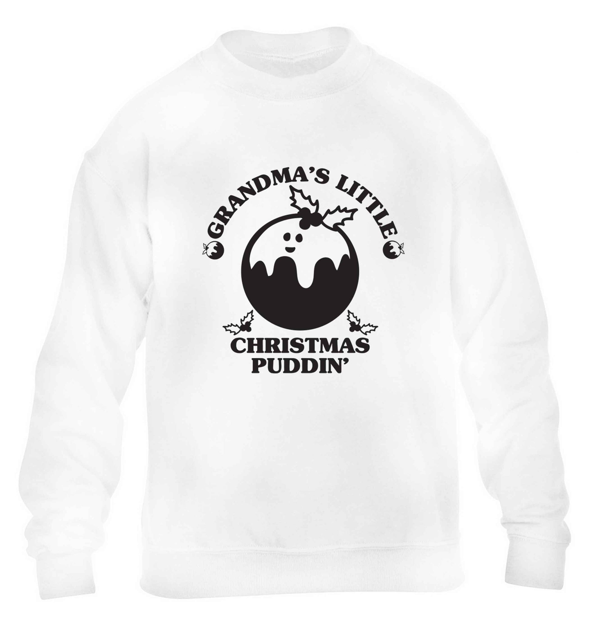 Grandma's little Christmas puddin' children's white sweater 12-13 Years