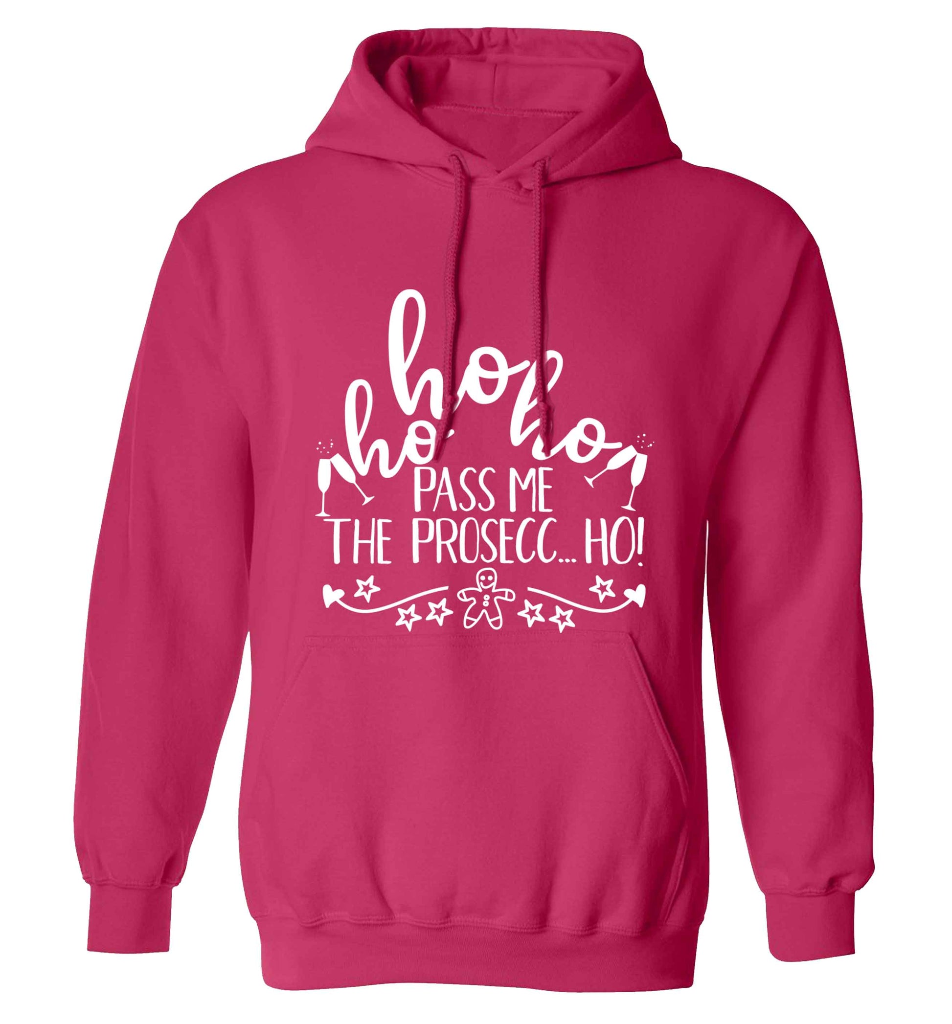 Ho ho ho pass me the prosecco adults unisex pink hoodie 2XL