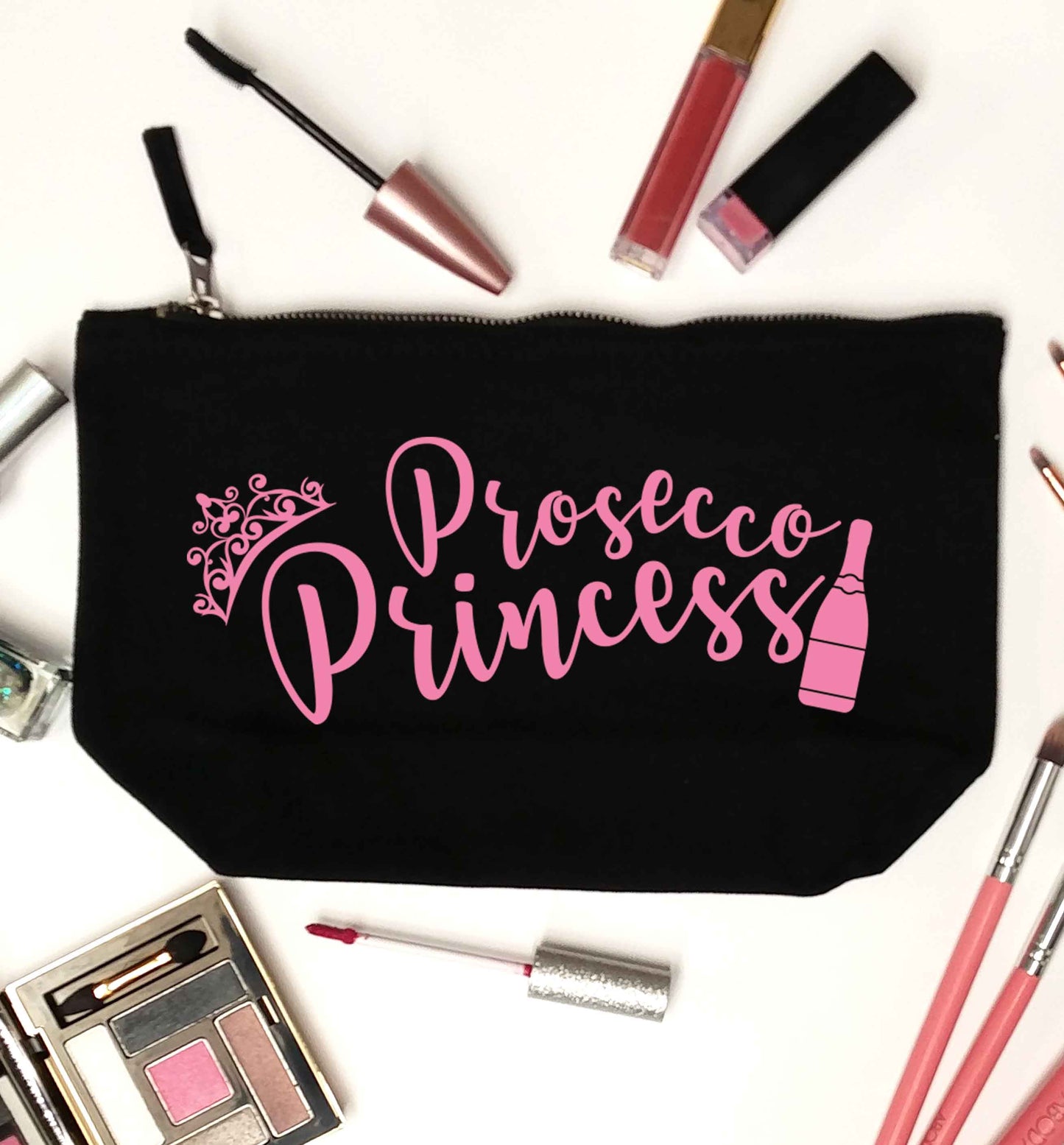 Prosecco princess black makeup bag