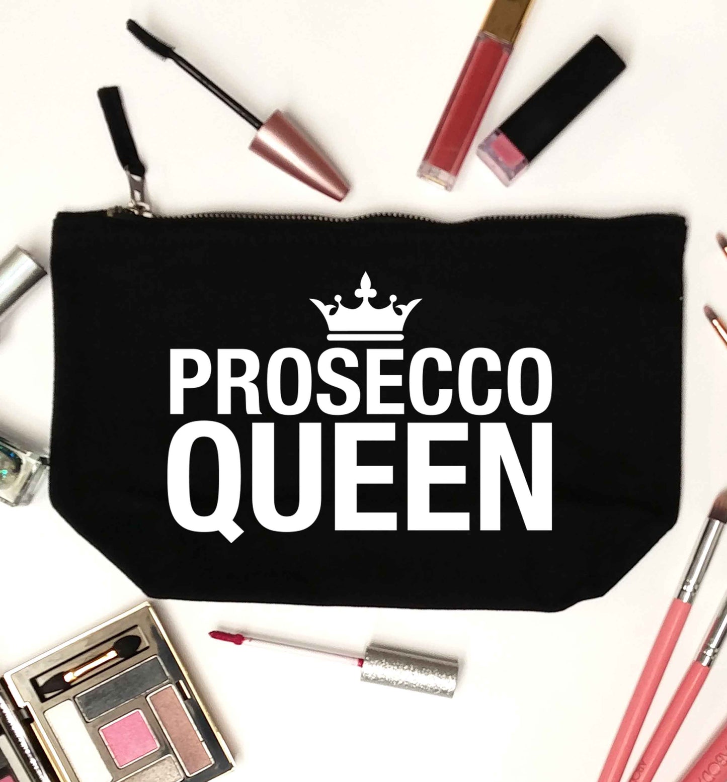 Prosecco queen black makeup bag