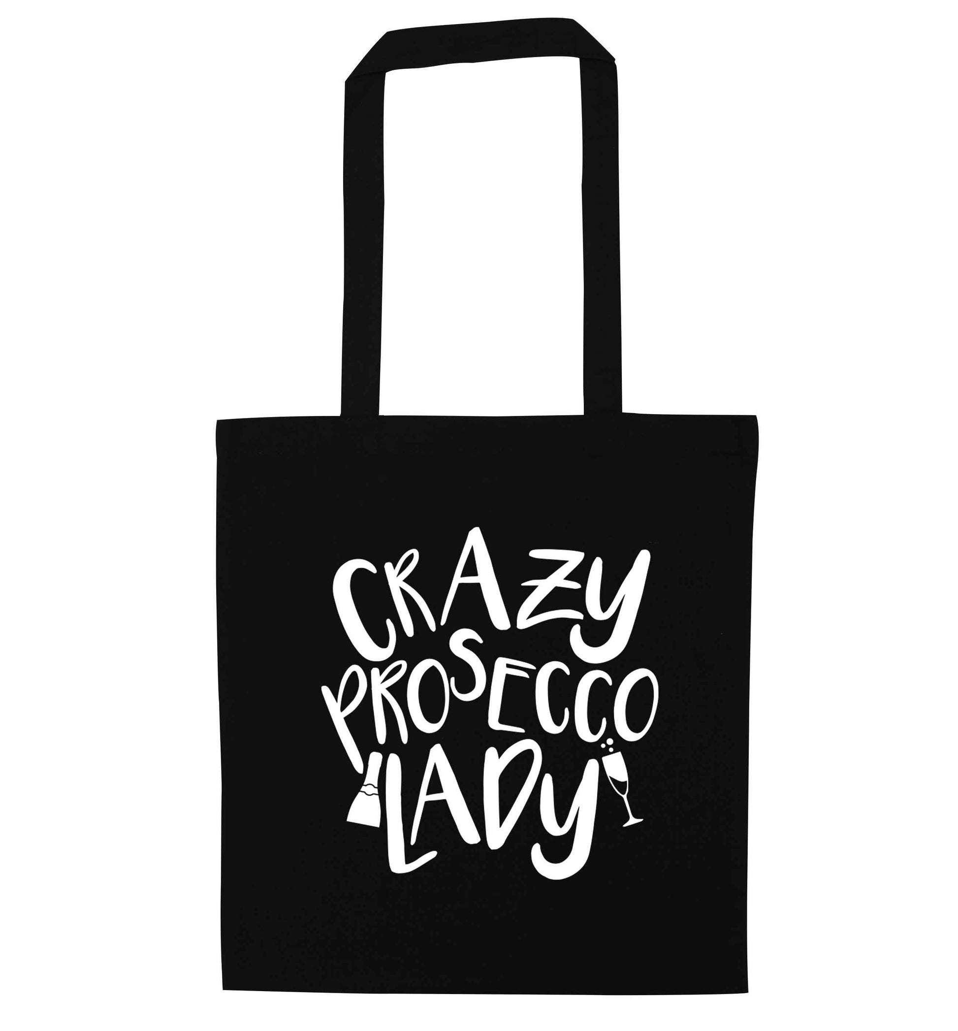Crazy prosecco lady black tote bag