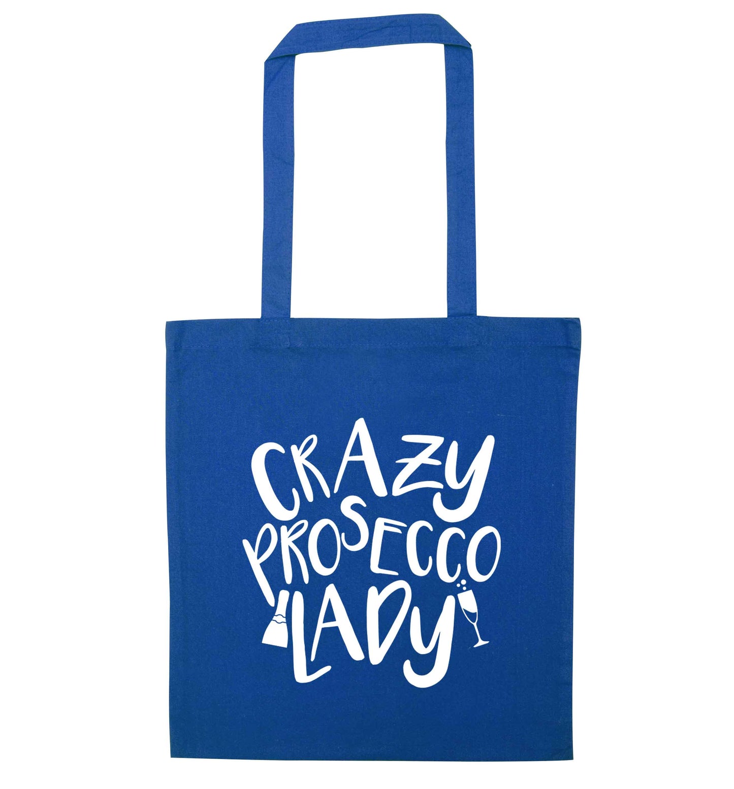 Crazy prosecco lady blue tote bag