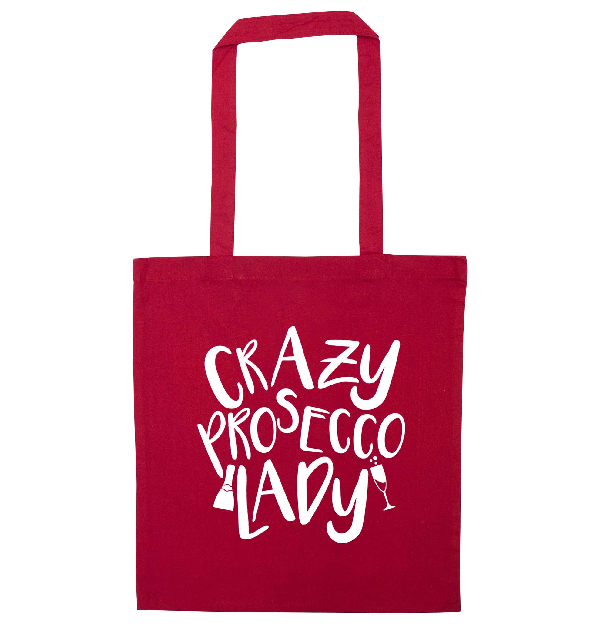 Crazy prosecco lady red tote bag