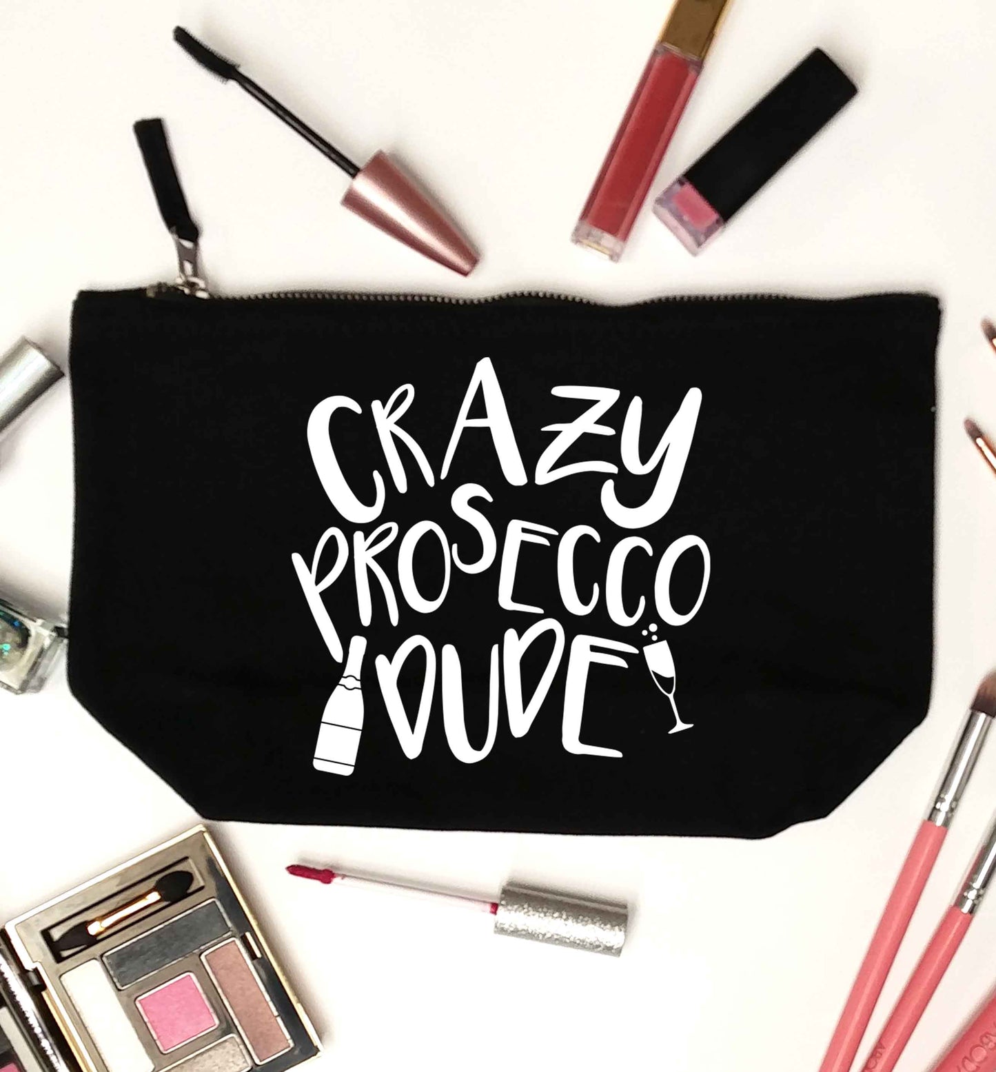 Crazy prosecco dude black makeup bag