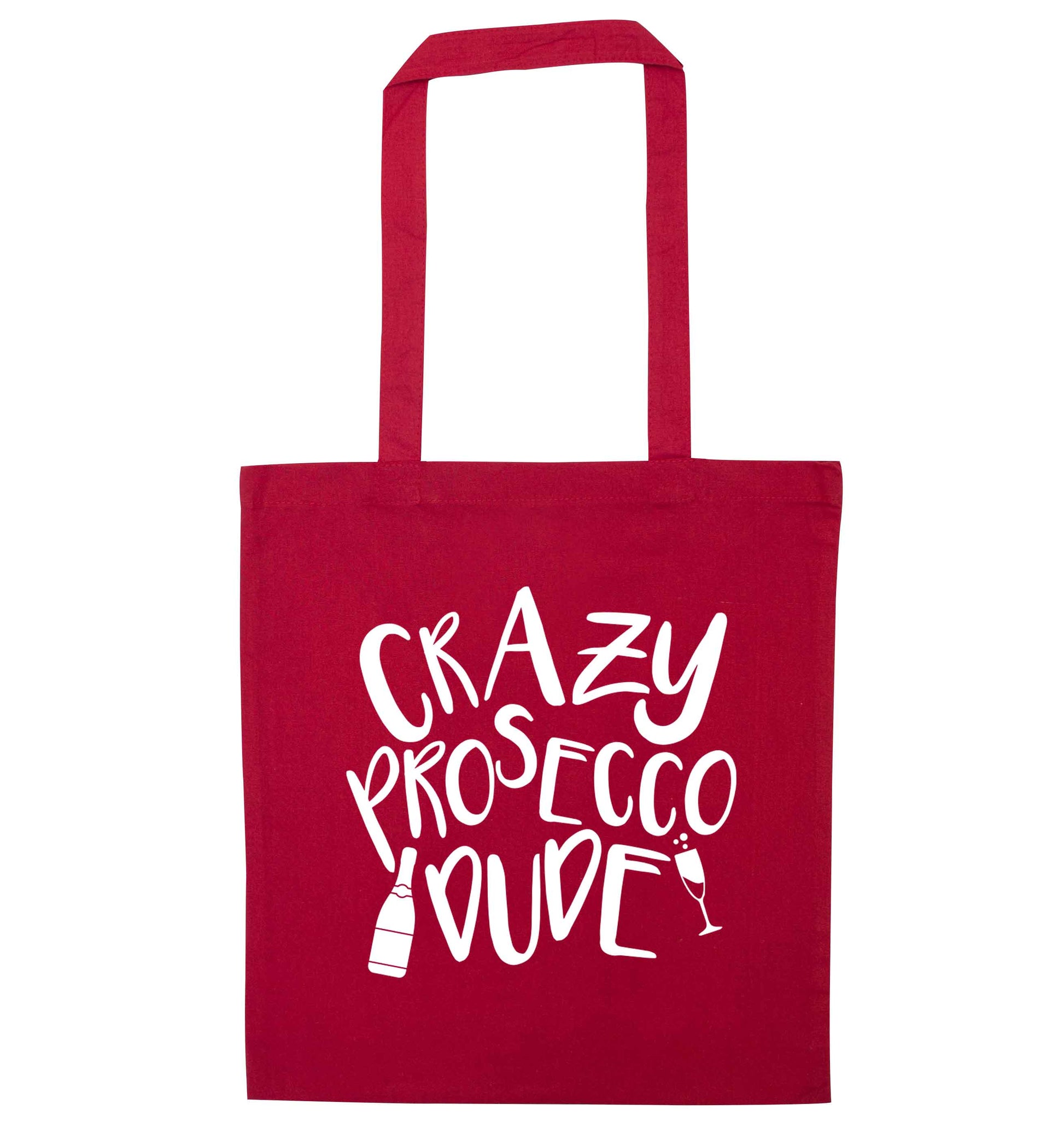 Crazy prosecco dude red tote bag