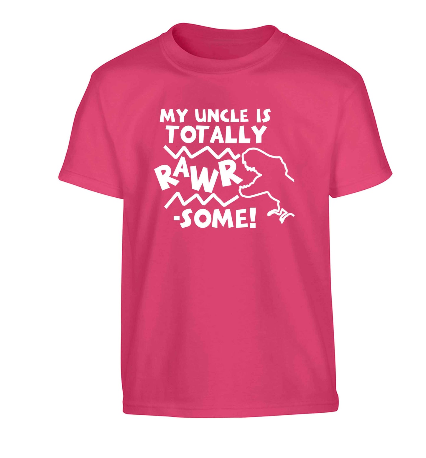 My uncle is totally rawrsome Children's pink Tshirt 12-13 Years