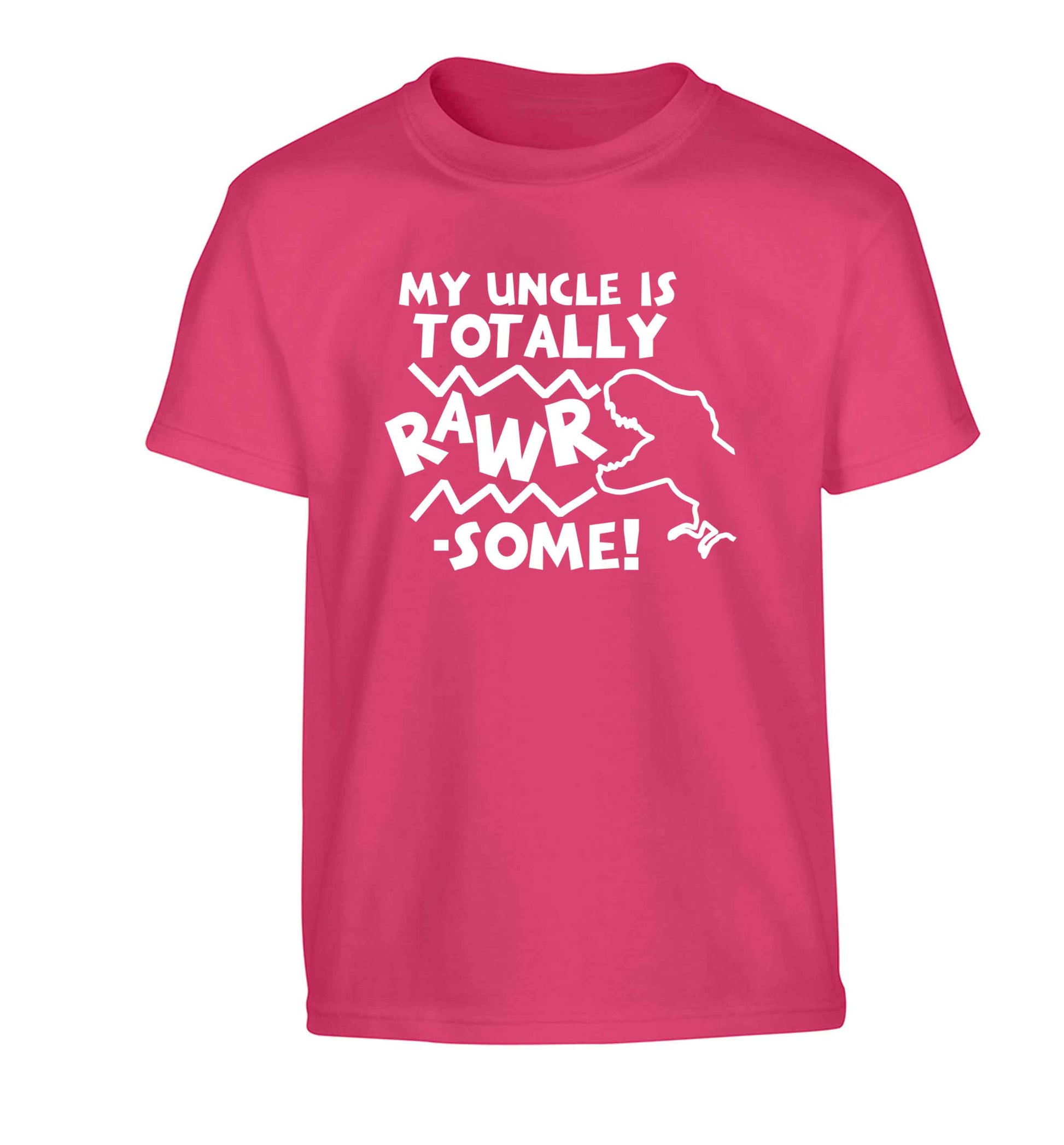 My uncle is totally rawrsome Children's pink Tshirt 12-13 Years