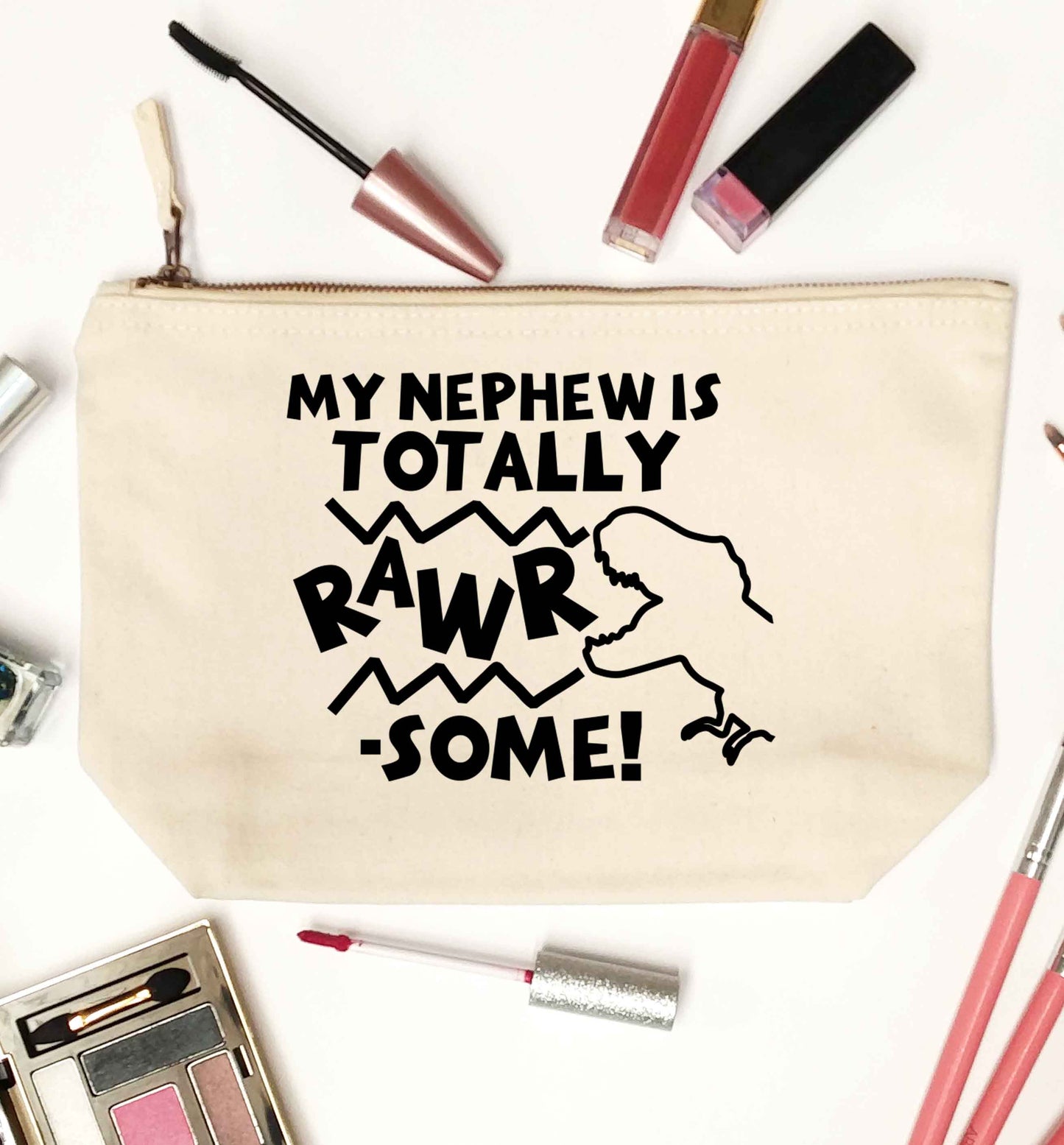 My nephew is totally rawrsome natural makeup bag