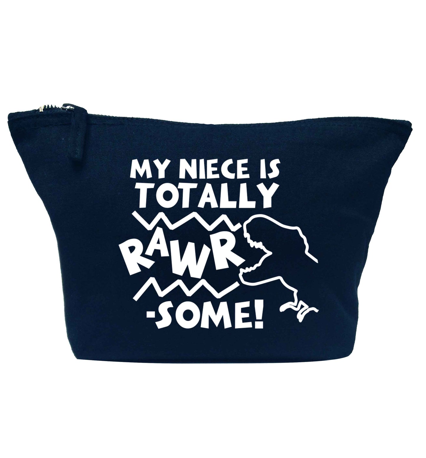 My niece is totally rawrsome navy makeup bag