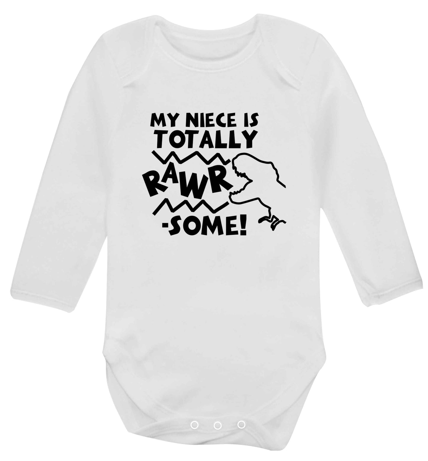 My niece is totally rawrsome baby vest long sleeved white 6-12 months