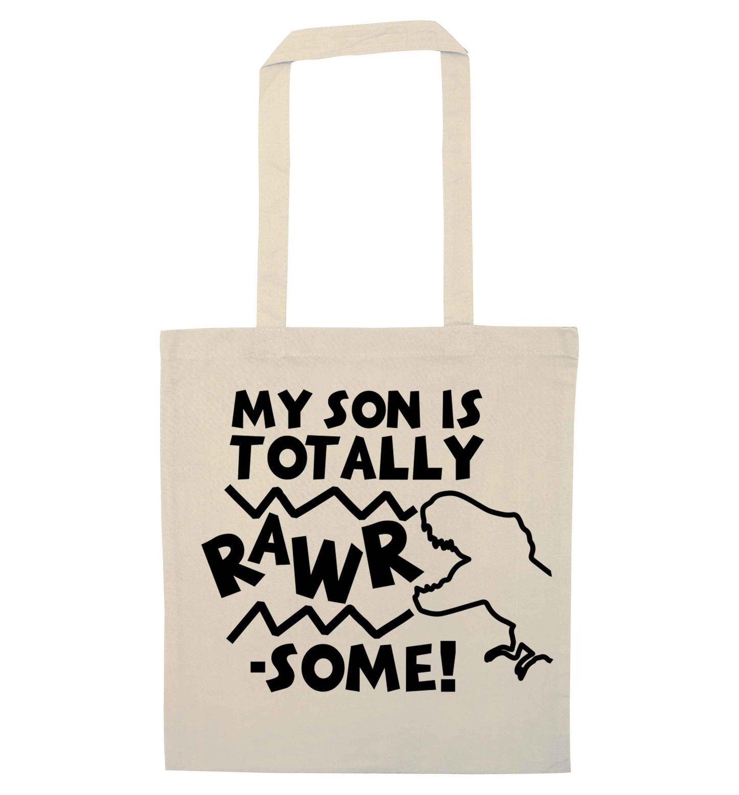 My son is totally rawrsome natural tote bag