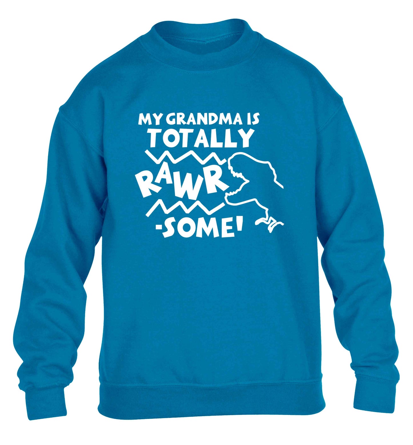 My grandma is totally rawrsome children's blue sweater 12-13 Years